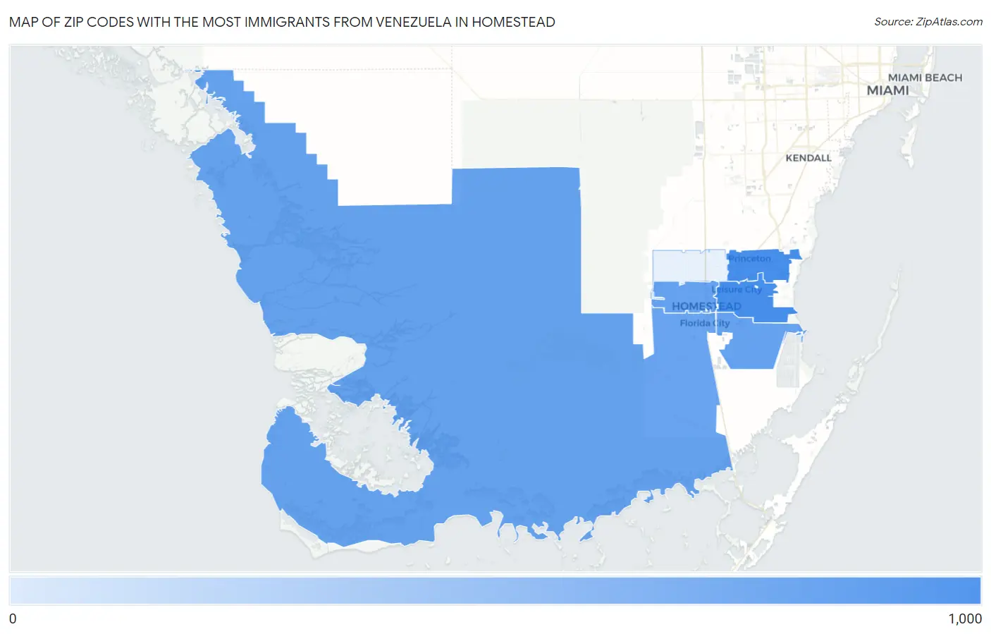 Zip Codes with the Most Immigrants from Venezuela in Homestead Map