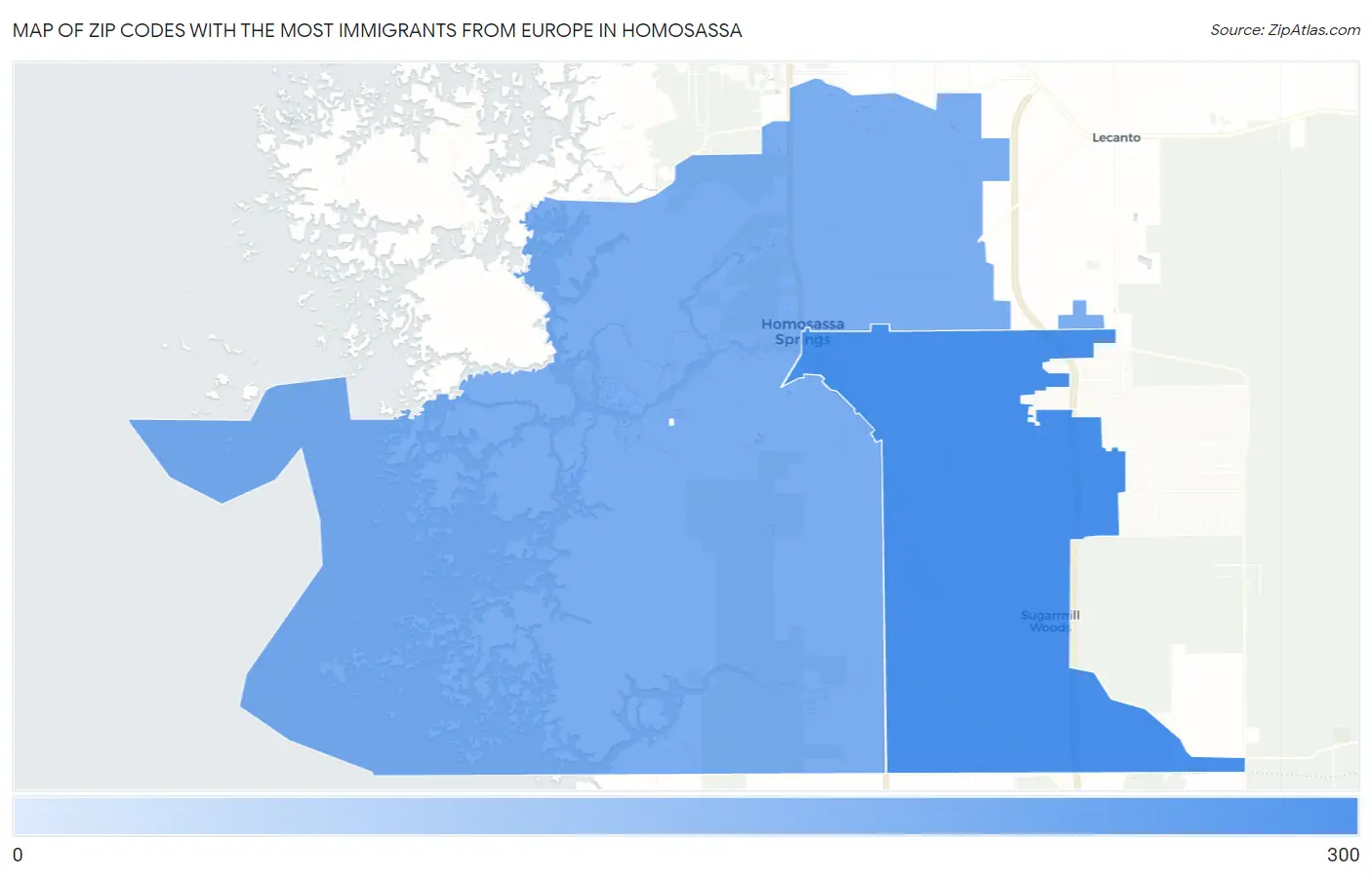Zip Codes with the Most Immigrants from Europe in Homosassa Map