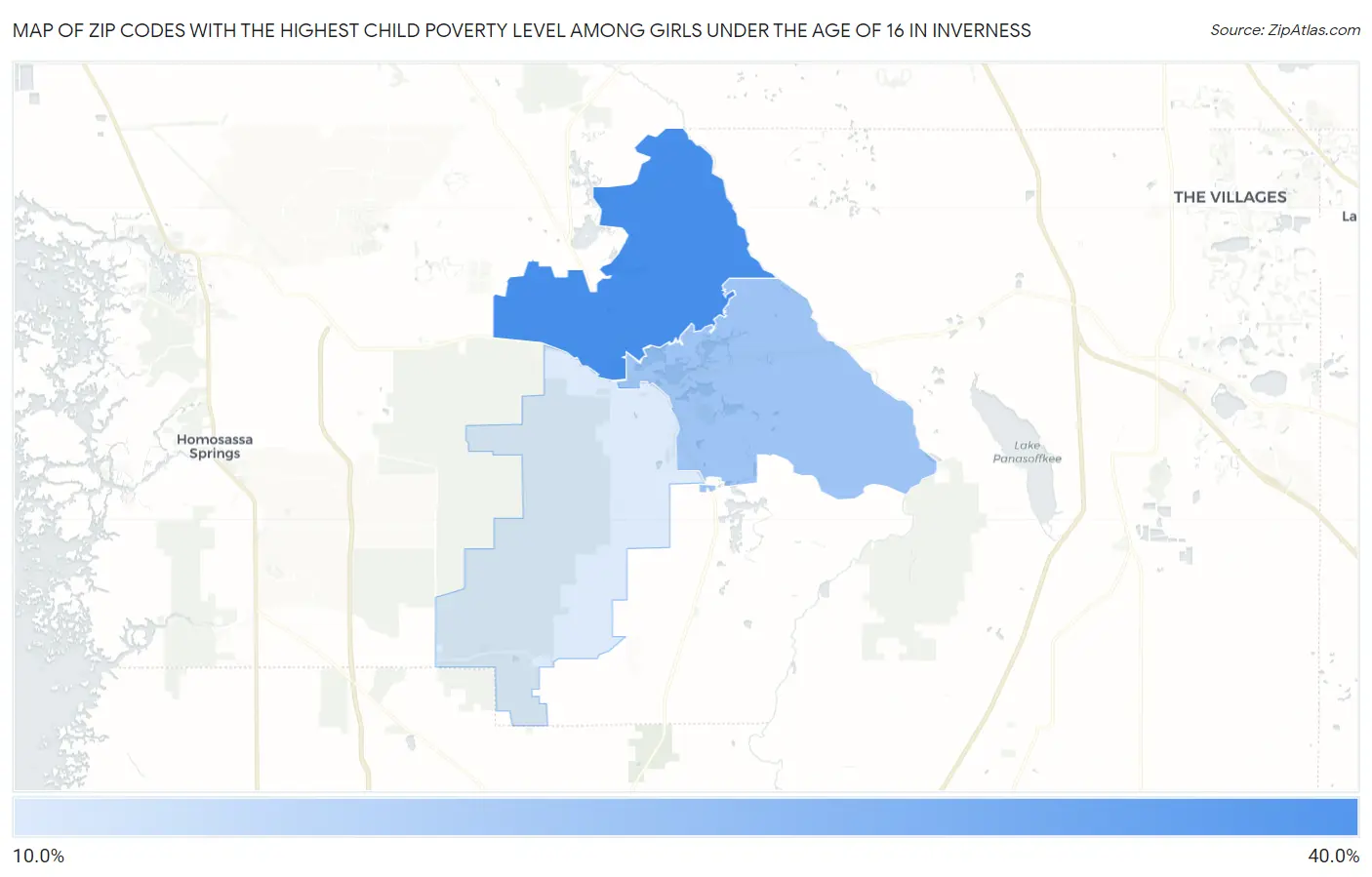 Zip Codes with the Highest Child Poverty Level Among Girls Under the Age of 16 in Inverness Map