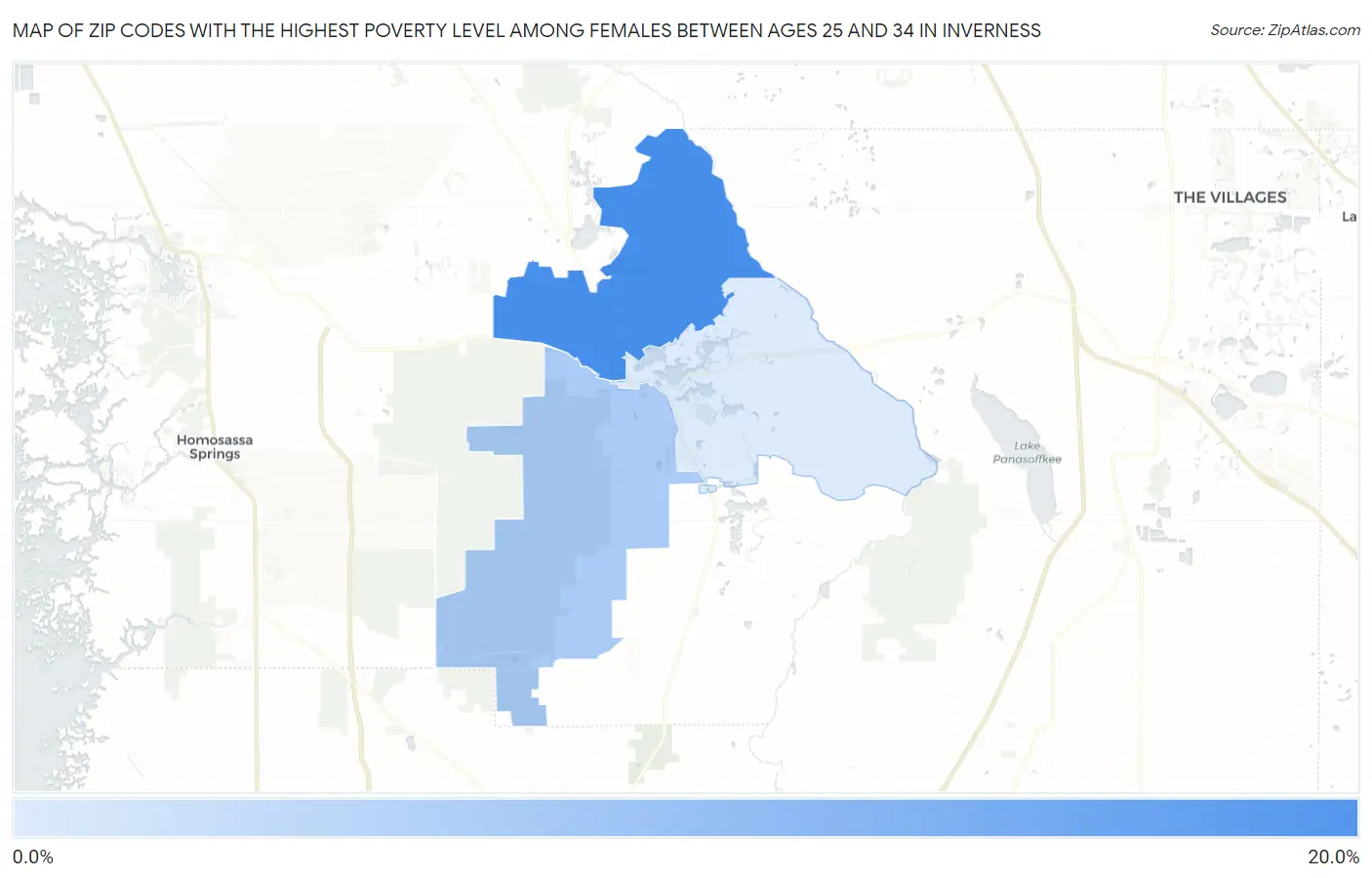 Zip Codes with the Highest Poverty Level Among Females Between Ages 25 and 34 in Inverness Map