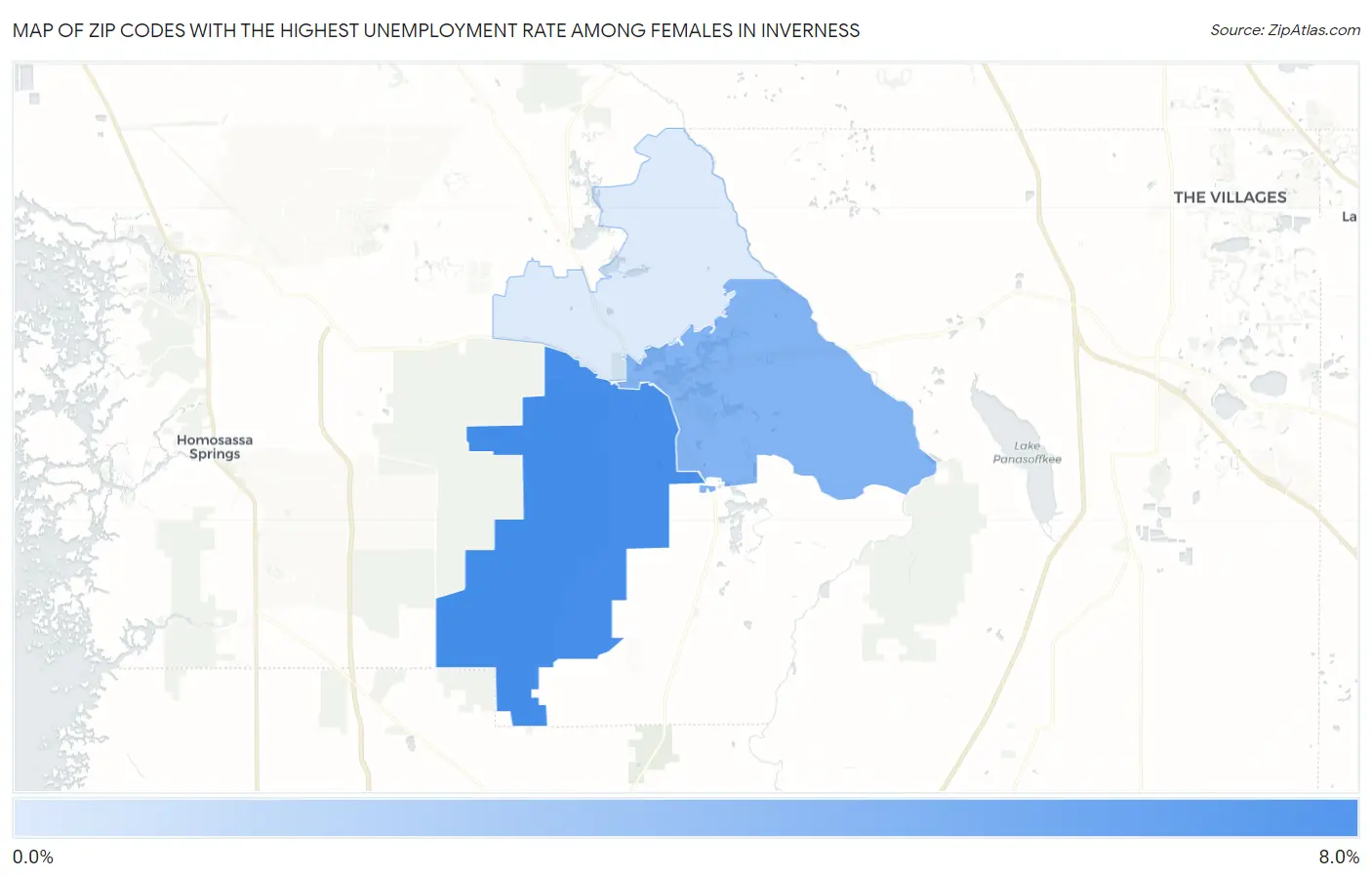 Zip Codes with the Highest Unemployment Rate Among Females in Inverness Map