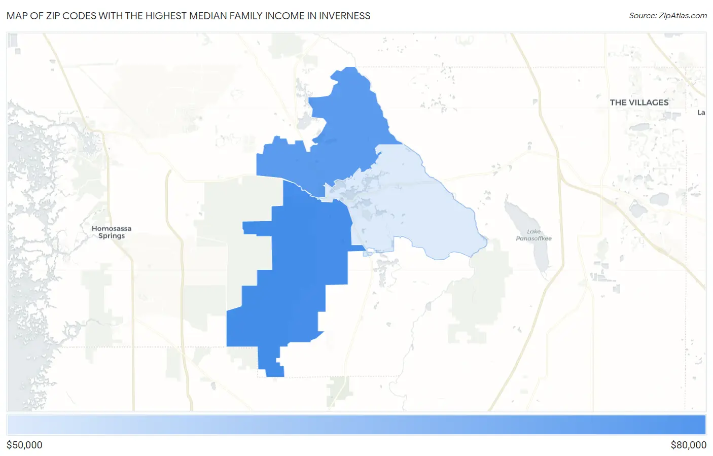 Zip Codes with the Highest Median Family Income in Inverness Map