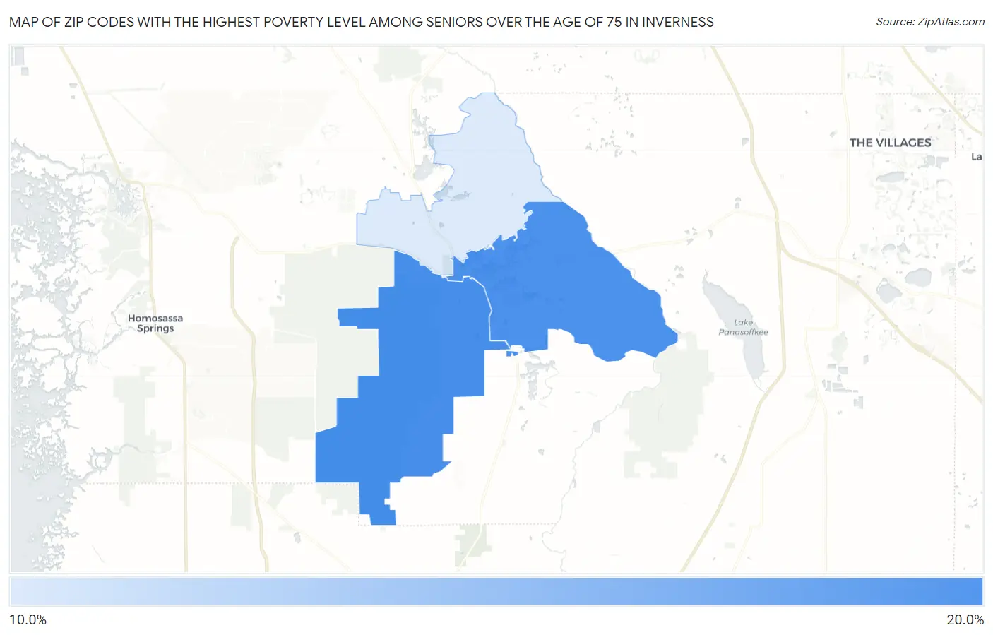 Zip Codes with the Highest Poverty Level Among Seniors Over the Age of 75 in Inverness Map