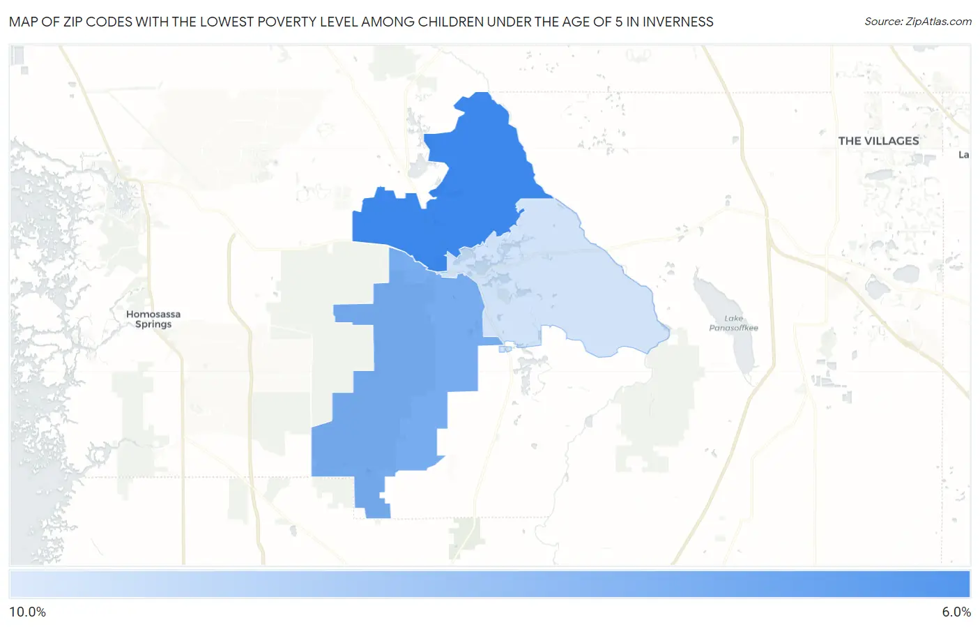 Zip Codes with the Lowest Poverty Level Among Children Under the Age of 5 in Inverness Map