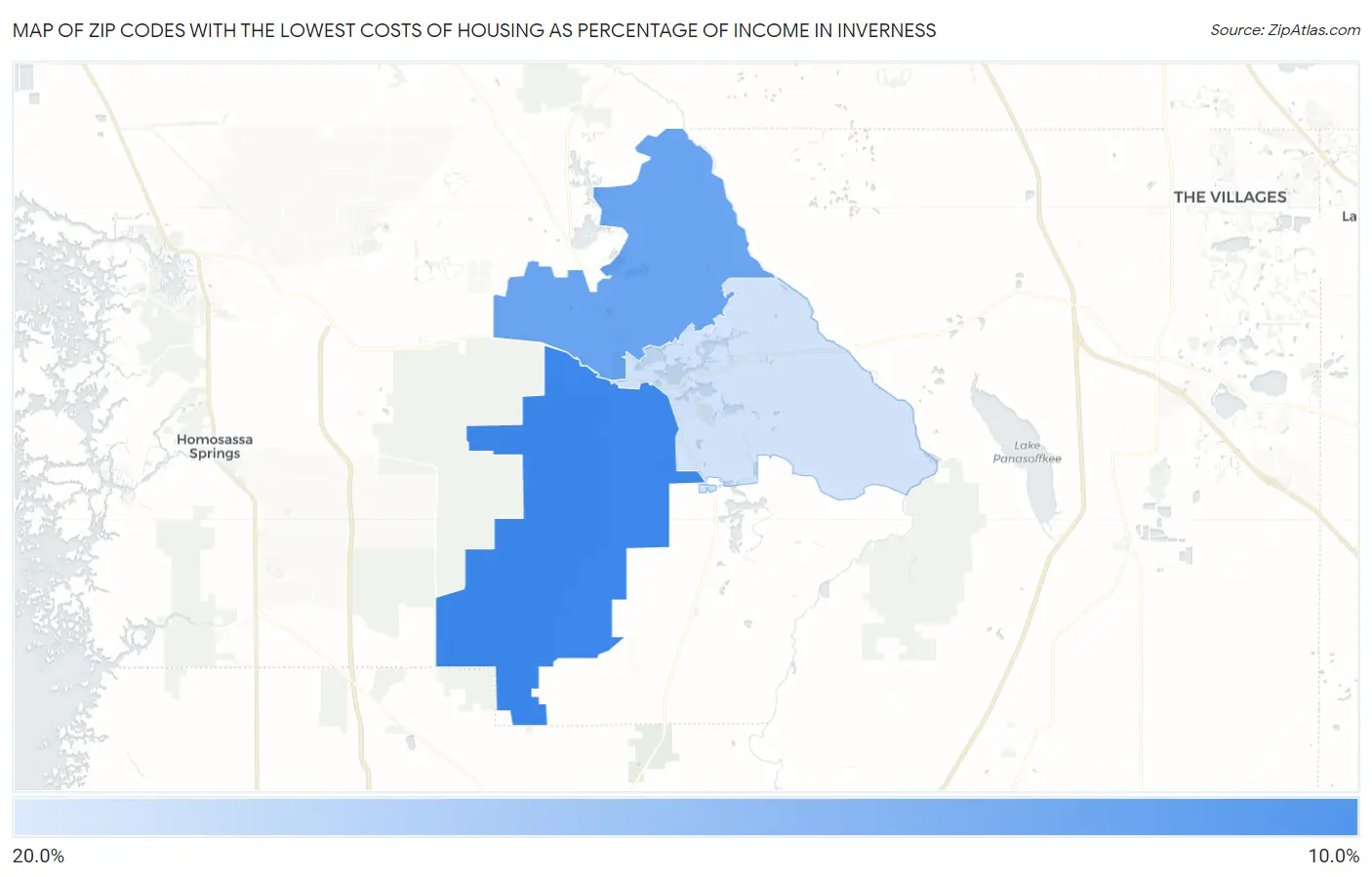 Zip Codes with the Lowest Costs of Housing as Percentage of Income in Inverness Map