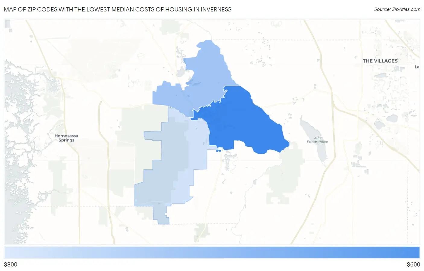 Zip Codes with the Lowest Median Costs of Housing in Inverness Map
