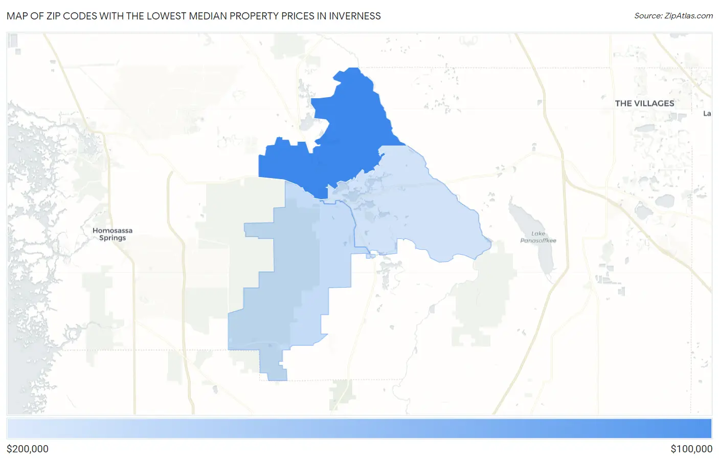 Zip Codes with the Lowest Median Property Prices in Inverness Map