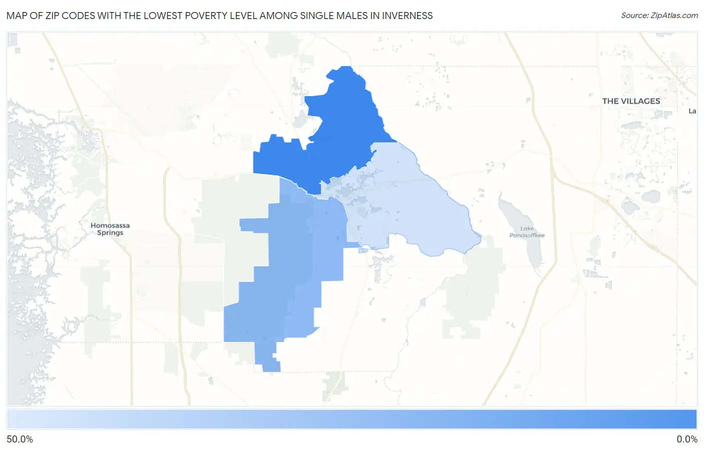Zip Codes with the Lowest Poverty Level Among Single Males in Inverness Map