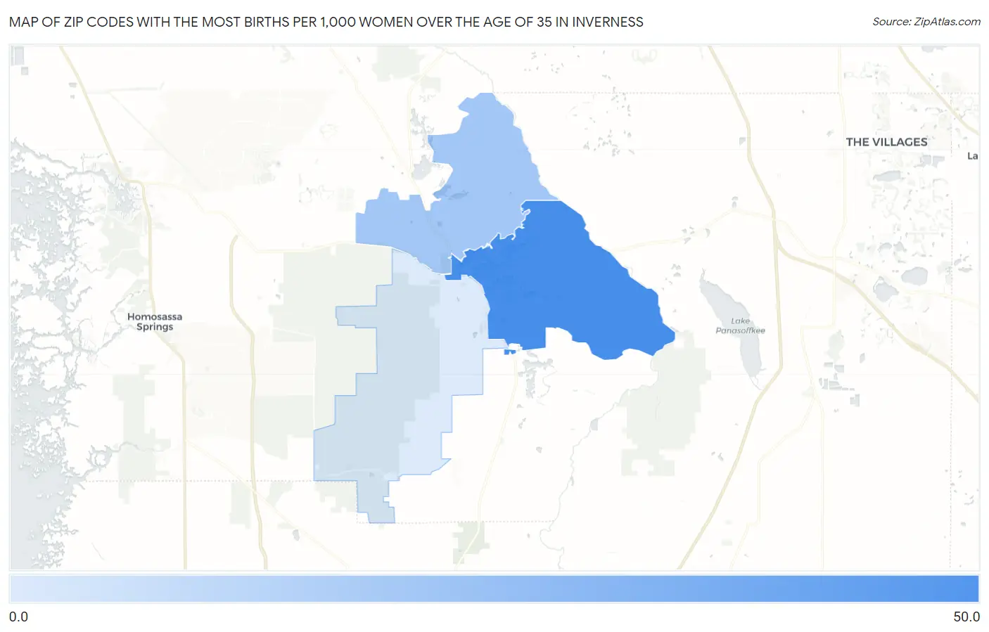 Zip Codes with the Most Births per 1,000 Women Over the Age of 35 in Inverness Map