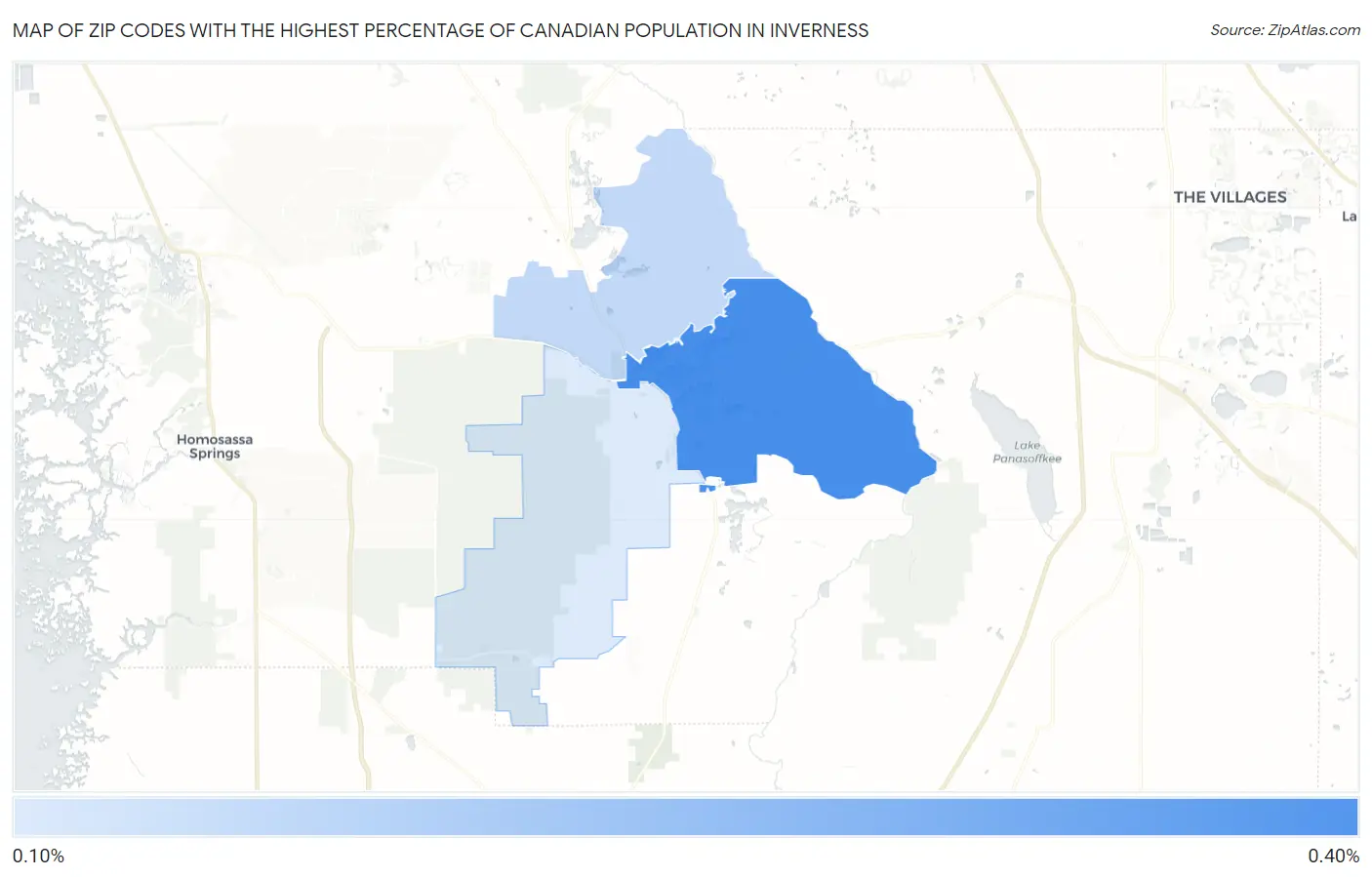 Zip Codes with the Highest Percentage of Canadian Population in Inverness Map