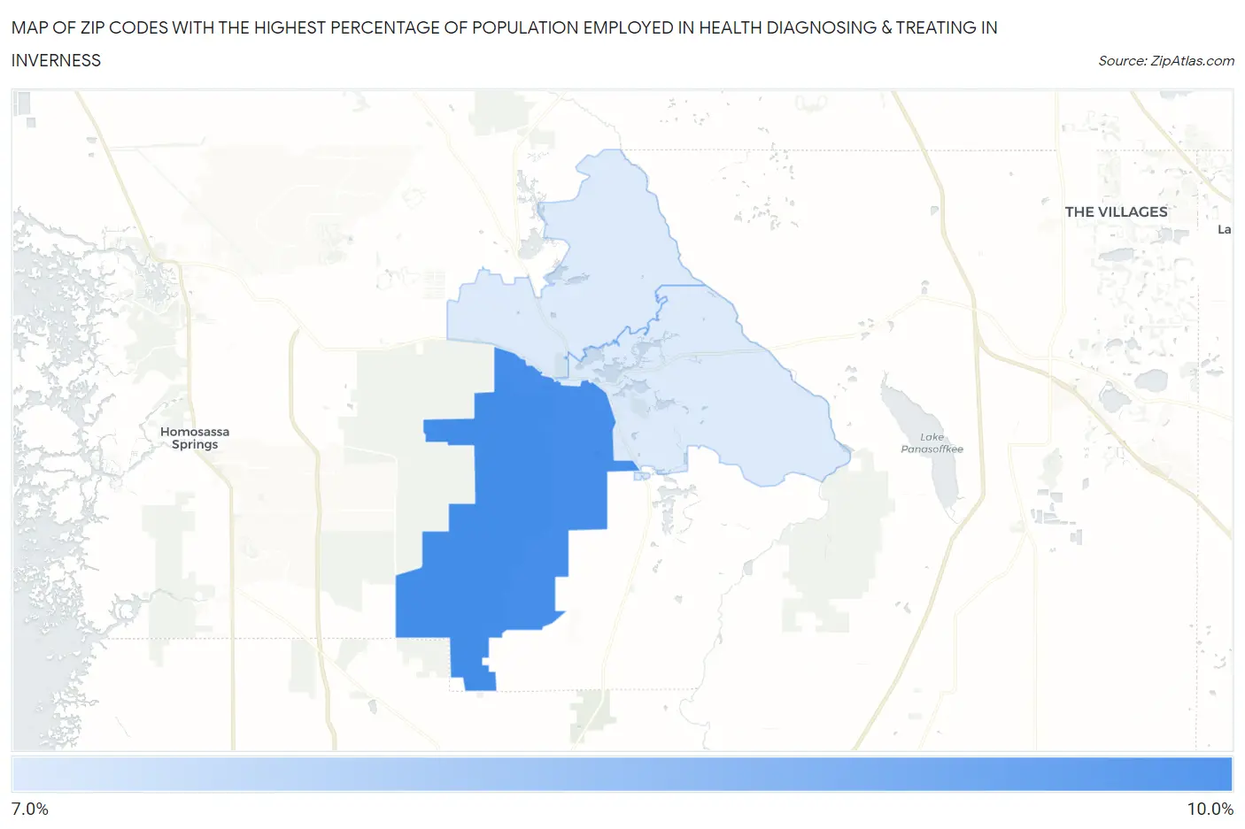 Zip Codes with the Highest Percentage of Population Employed in Health Diagnosing & Treating in Inverness Map