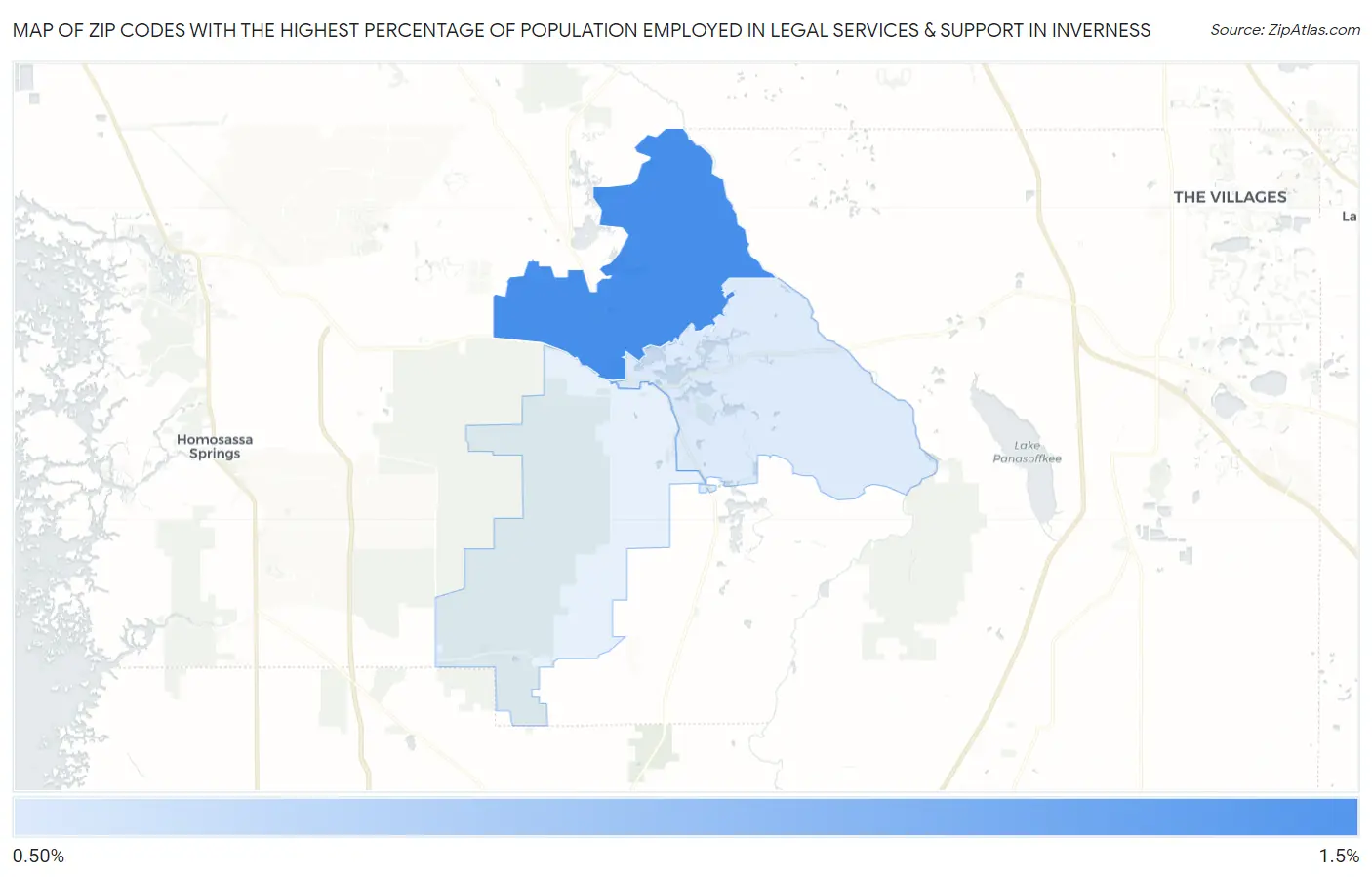 Zip Codes with the Highest Percentage of Population Employed in Legal Services & Support in Inverness Map