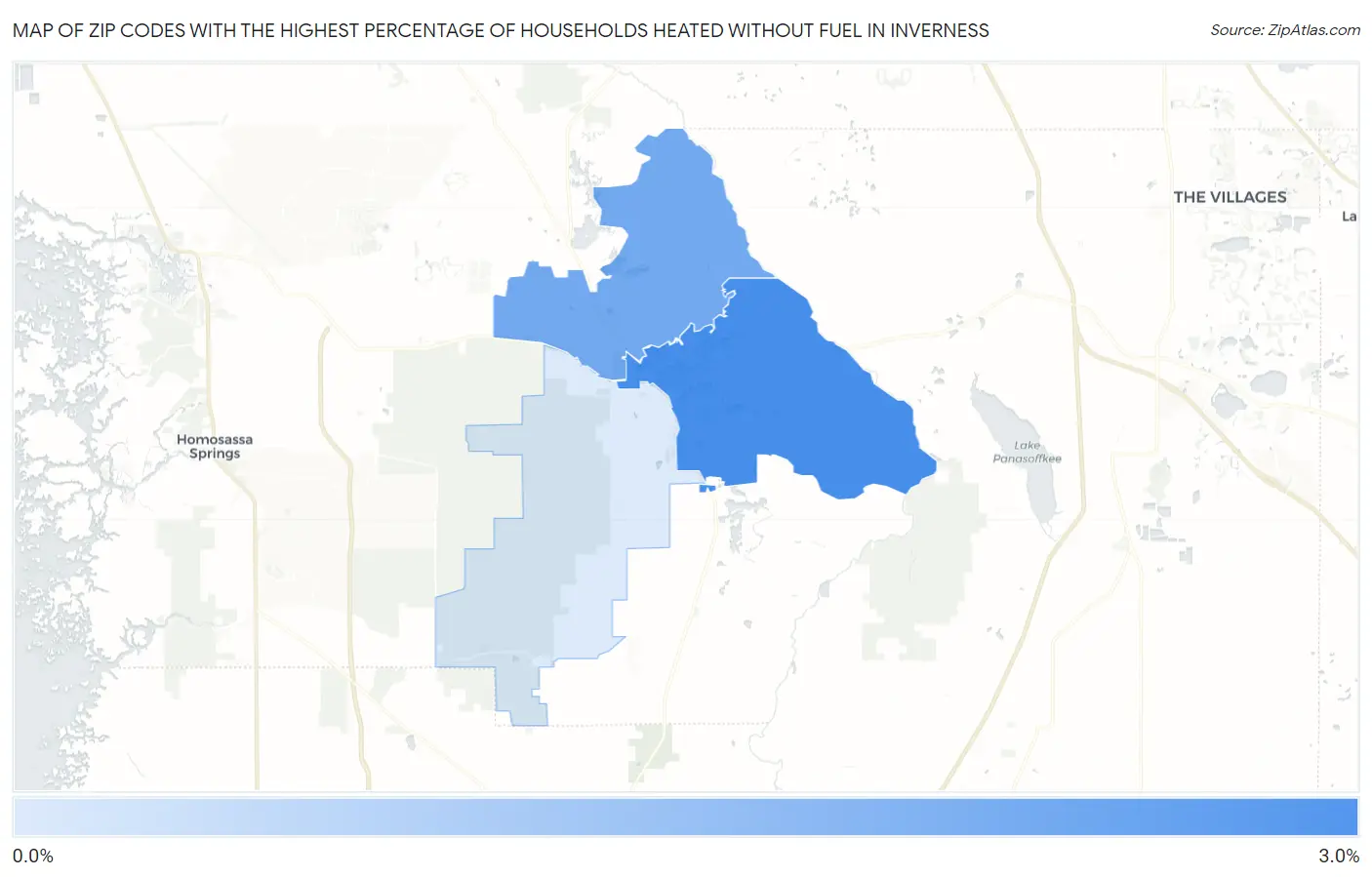 Zip Codes with the Highest Percentage of Households Heated without Fuel in Inverness Map