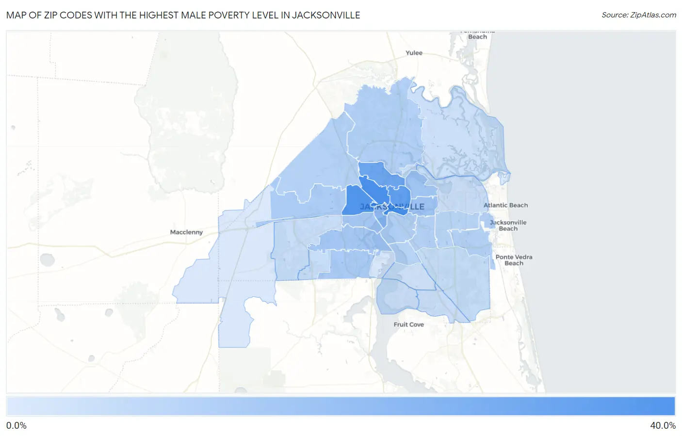 Zip Codes with the Highest Male Poverty Level in Jacksonville Map