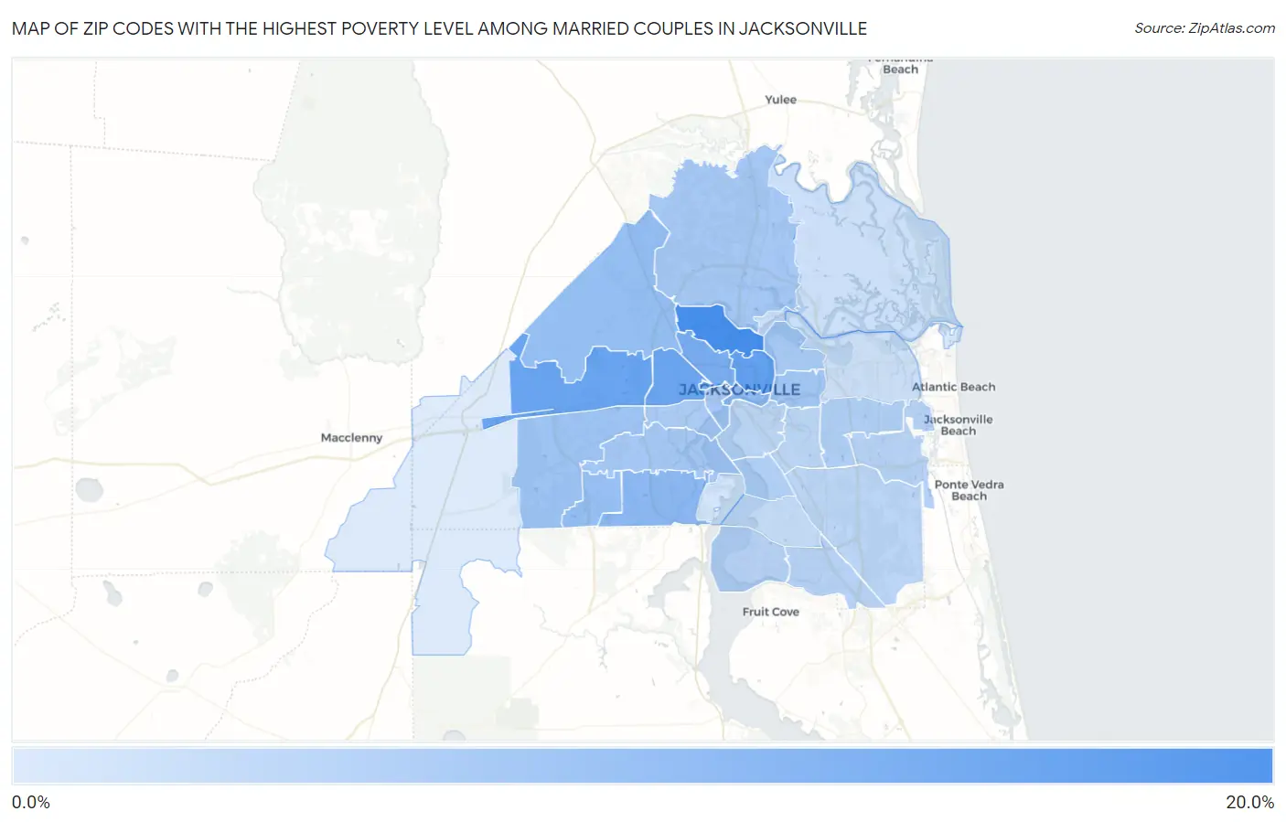 Zip Codes with the Highest Poverty Level Among Married Couples in Jacksonville Map