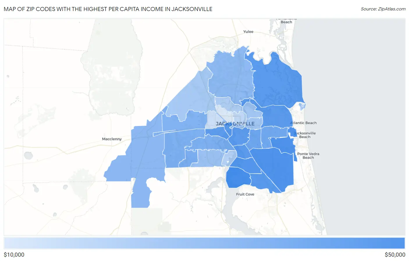 Zip Codes with the Highest Per Capita Income in Jacksonville Map