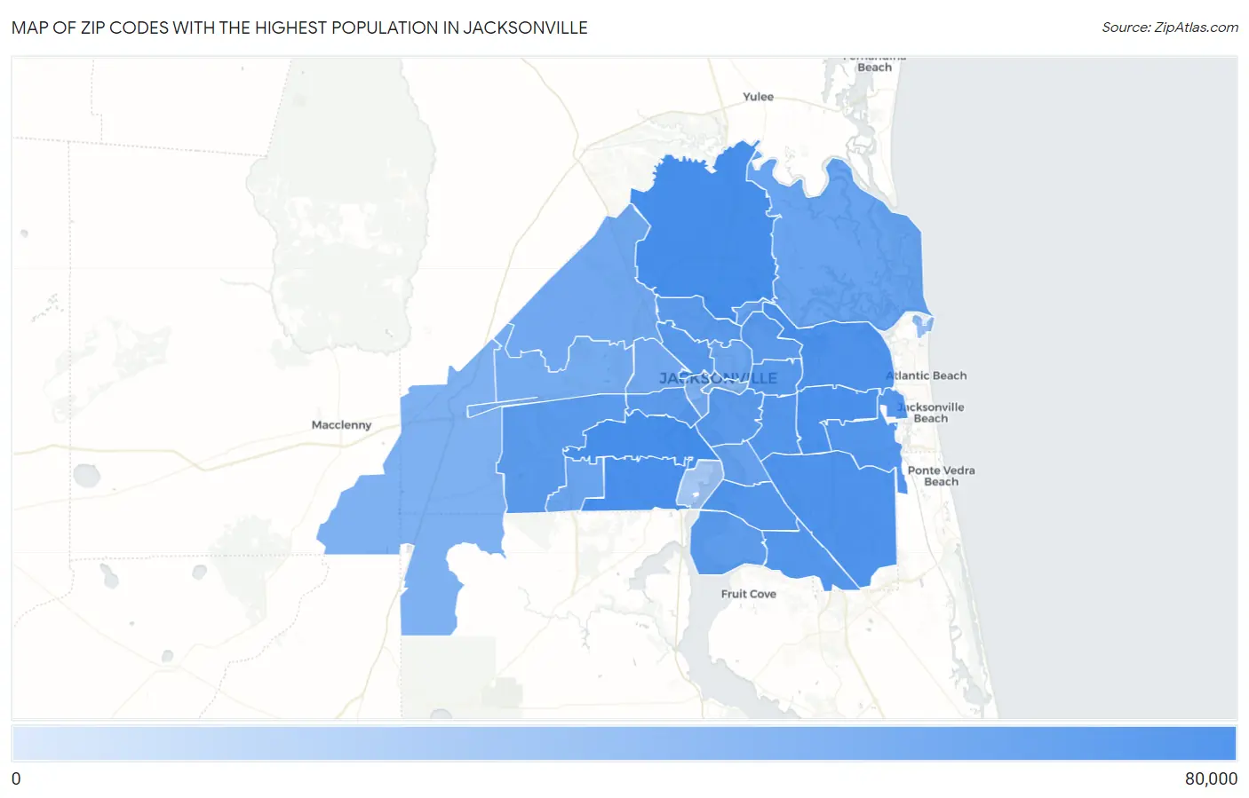 Zip Codes with the Highest Population in Jacksonville Map