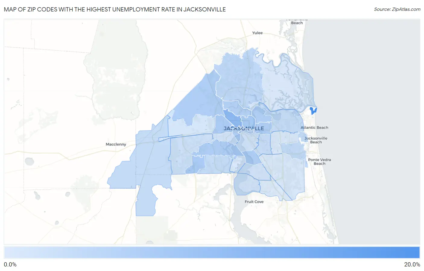 Zip Codes with the Highest Unemployment Rate in Jacksonville Map