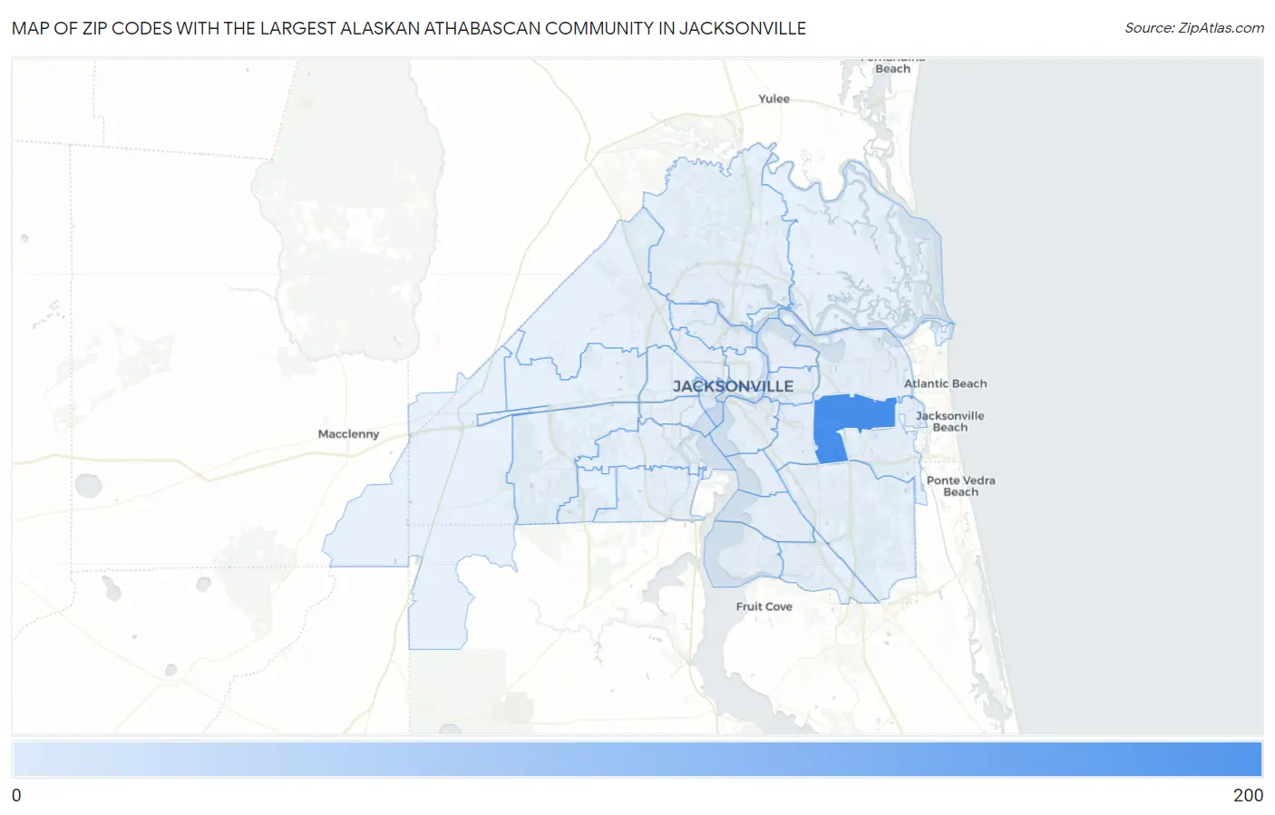 Zip Codes with the Largest Alaskan Athabascan Community in Jacksonville Map