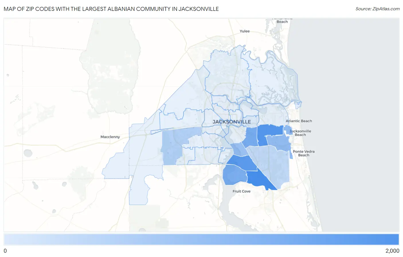 Zip Codes with the Largest Albanian Community in Jacksonville Map