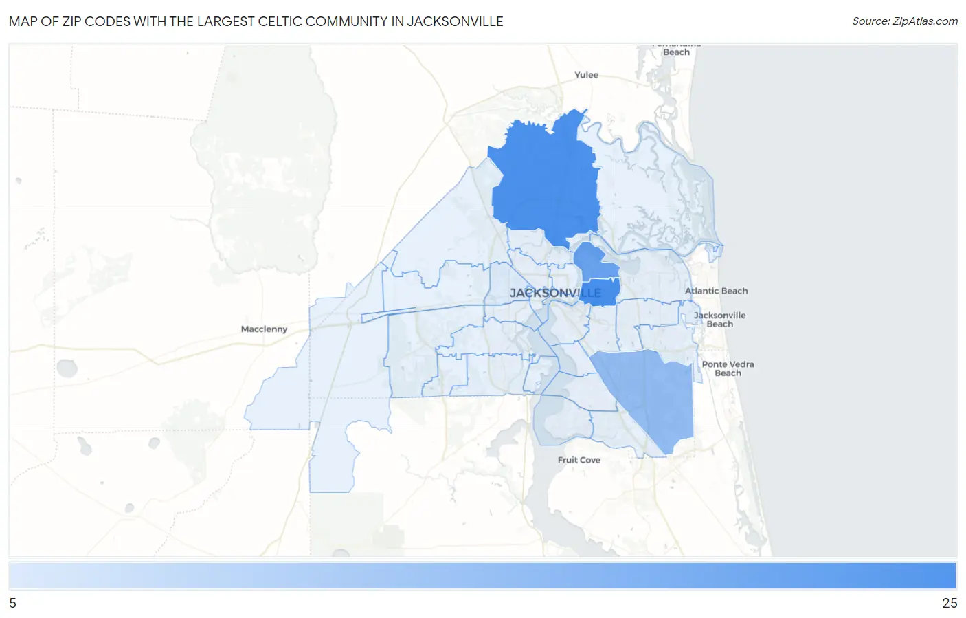 Zip Codes with the Largest Celtic Community in Jacksonville Map