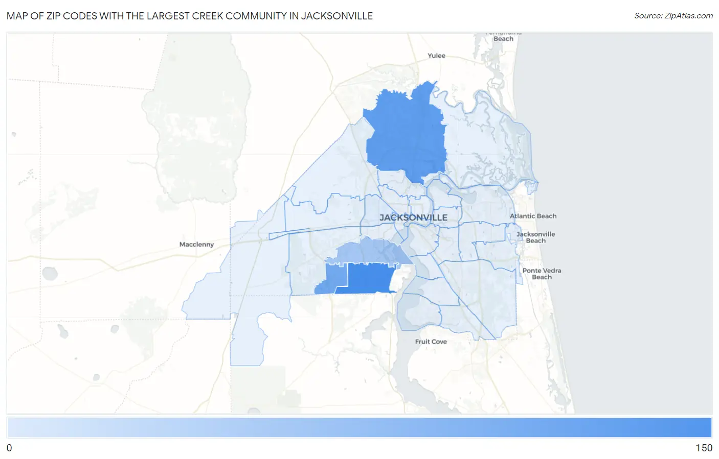 Zip Codes with the Largest Creek Community in Jacksonville Map