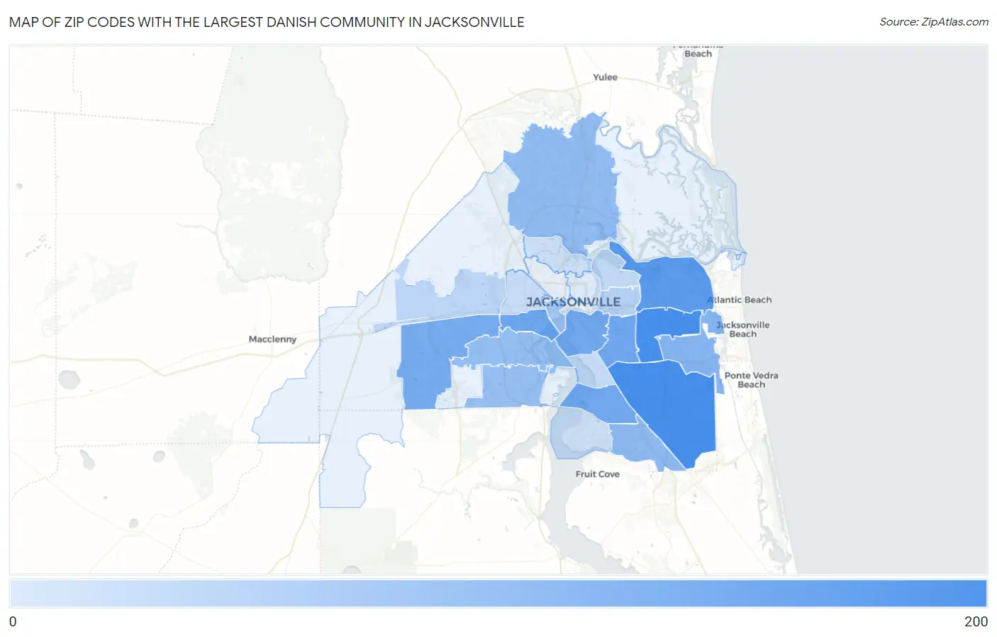 Zip Codes with the Largest Danish Community in Jacksonville Map