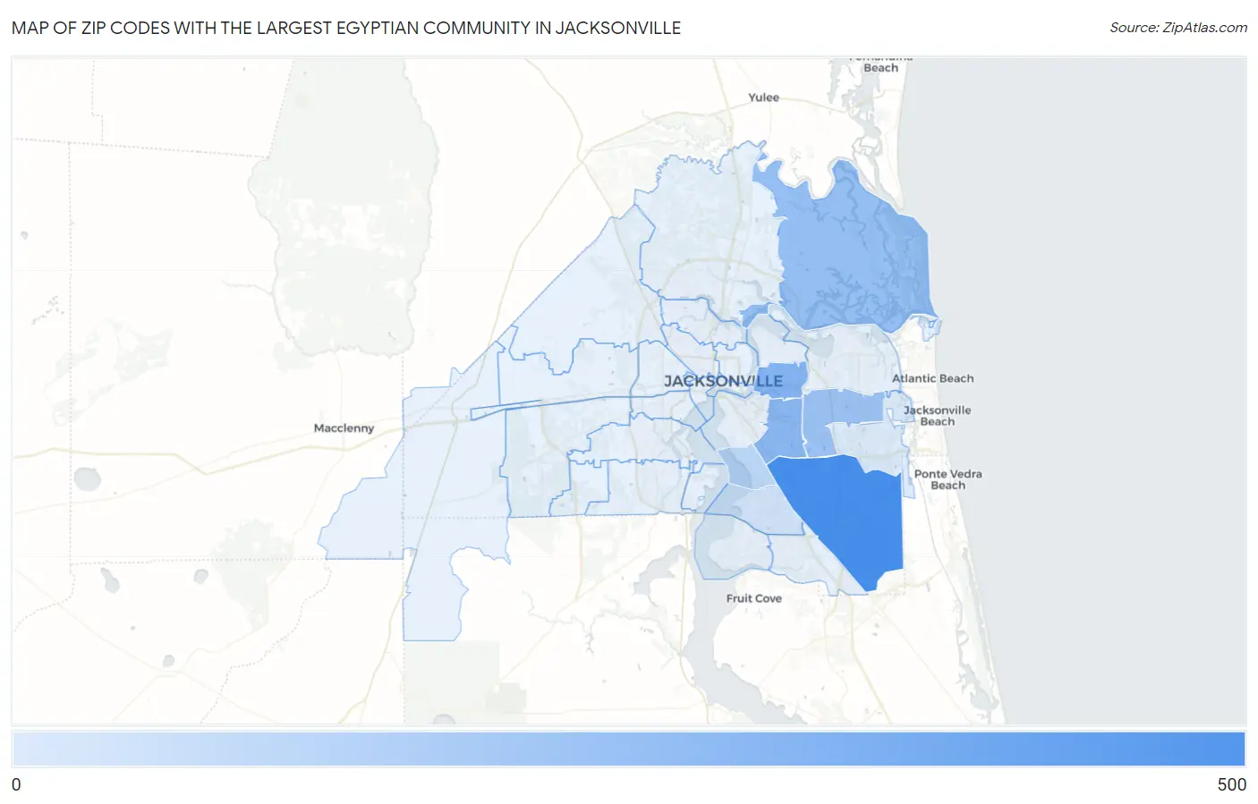 Zip Codes with the Largest Egyptian Community in Jacksonville Map