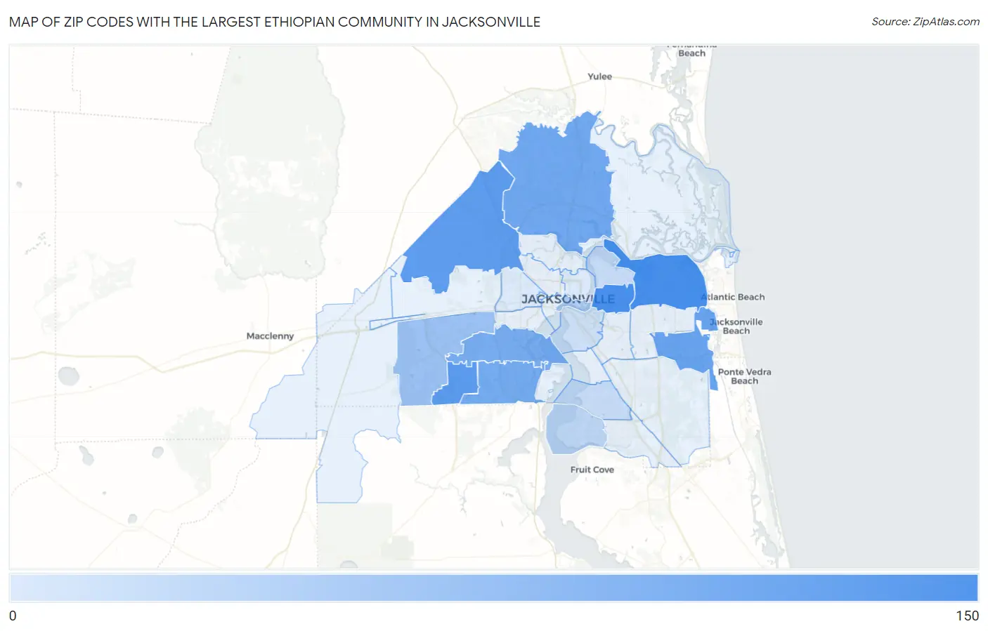 Zip Codes with the Largest Ethiopian Community in Jacksonville Map