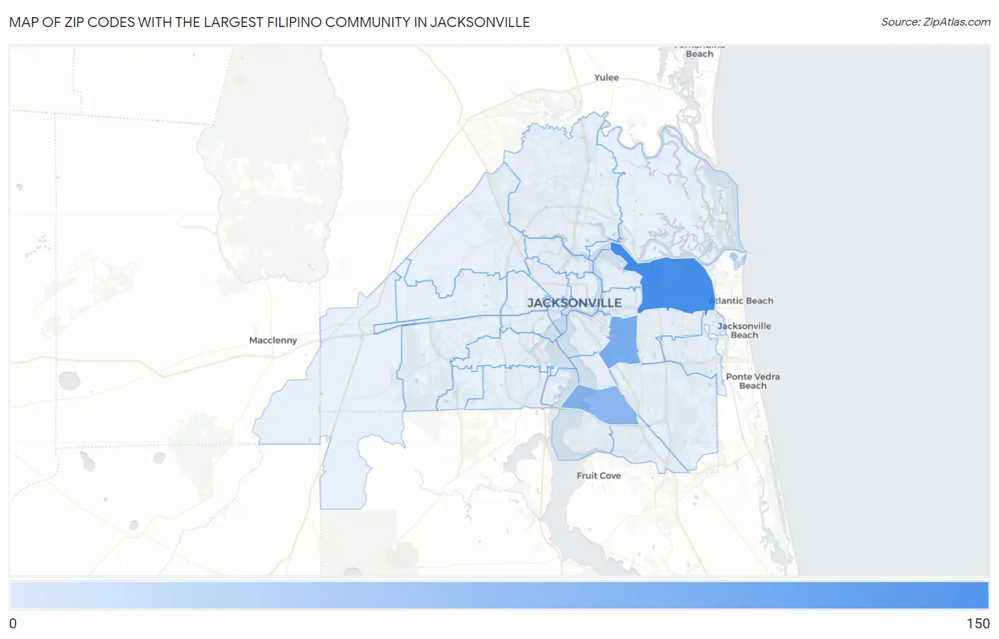 Zip Codes with the Largest Filipino Community in Jacksonville Map