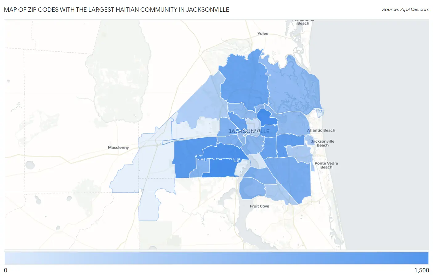 Zip Codes with the Largest Haitian Community in Jacksonville Map
