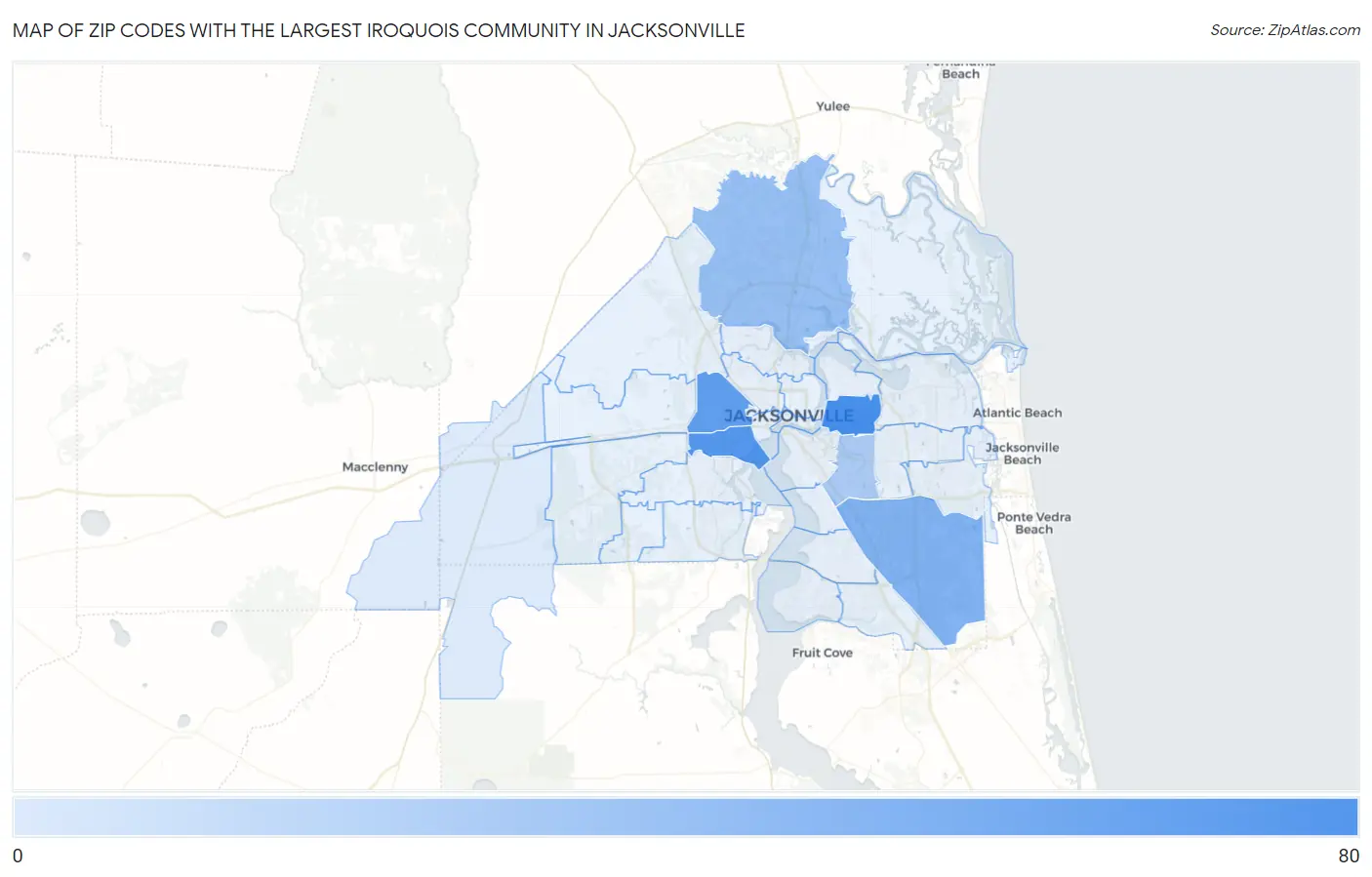 Zip Codes with the Largest Iroquois Community in Jacksonville Map