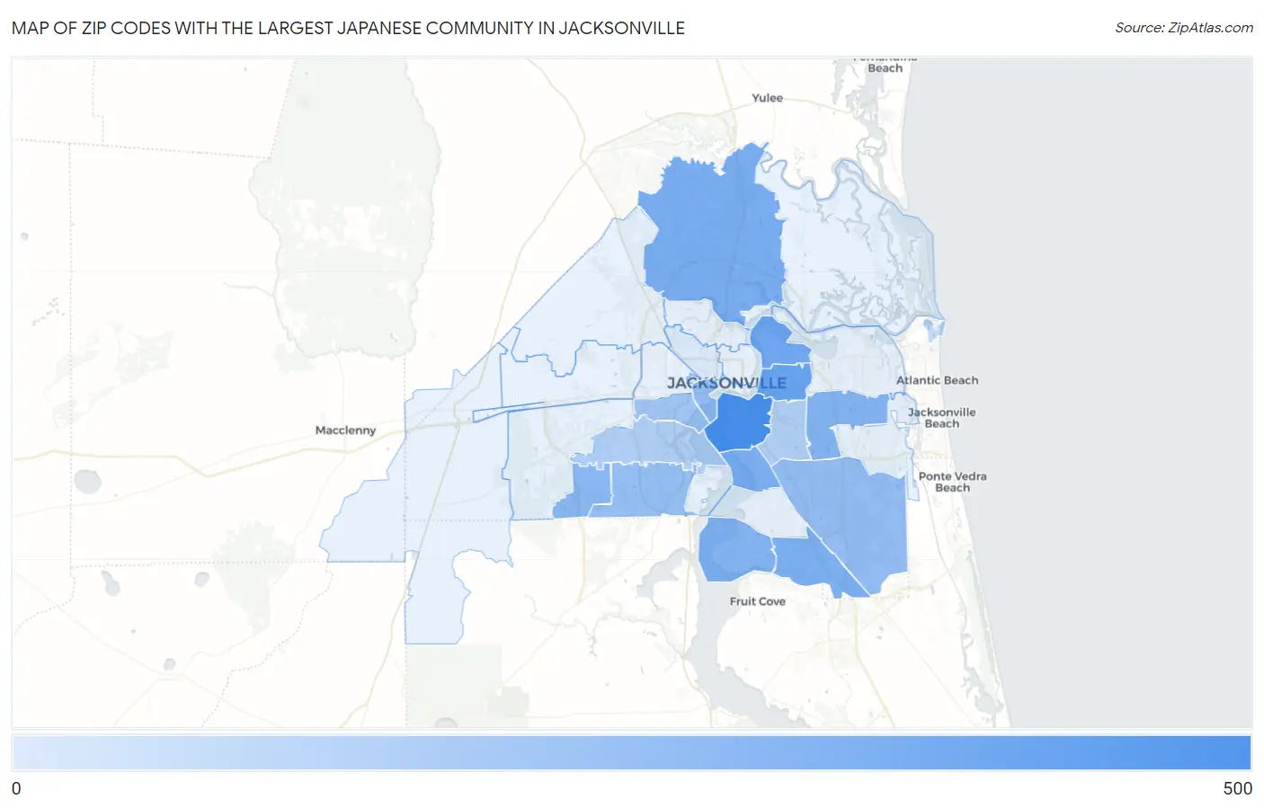 Zip Codes with the Largest Japanese Community in Jacksonville Map