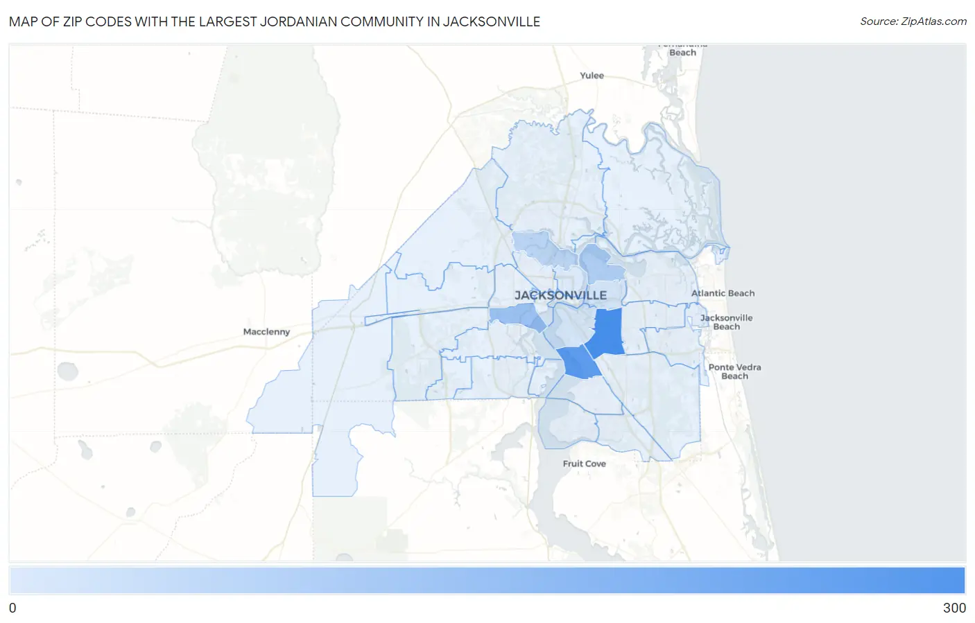 Zip Codes with the Largest Jordanian Community in Jacksonville Map