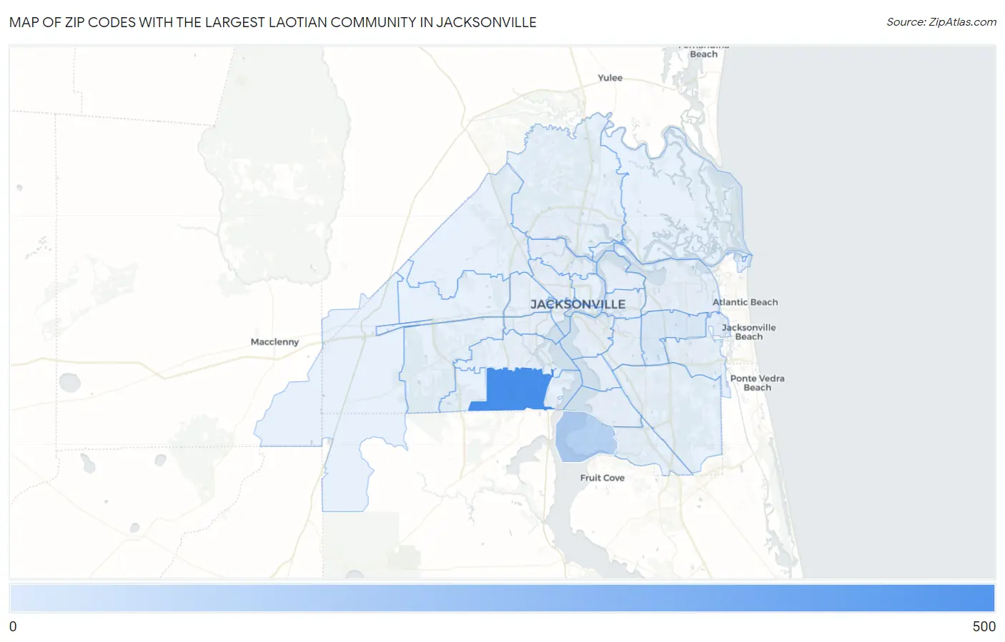 Zip Codes with the Largest Laotian Community in Jacksonville Map