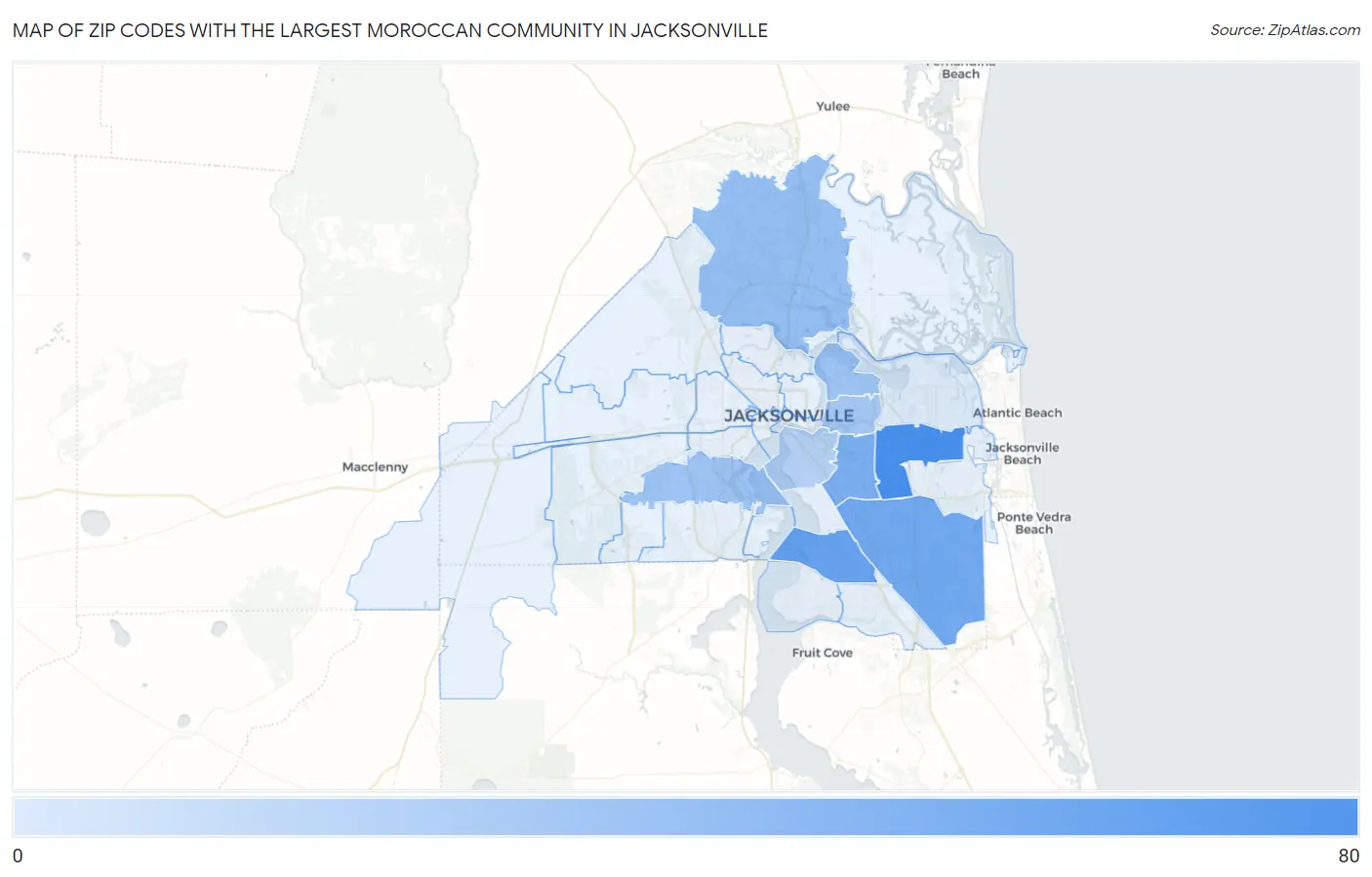 Zip Codes with the Largest Moroccan Community in Jacksonville Map