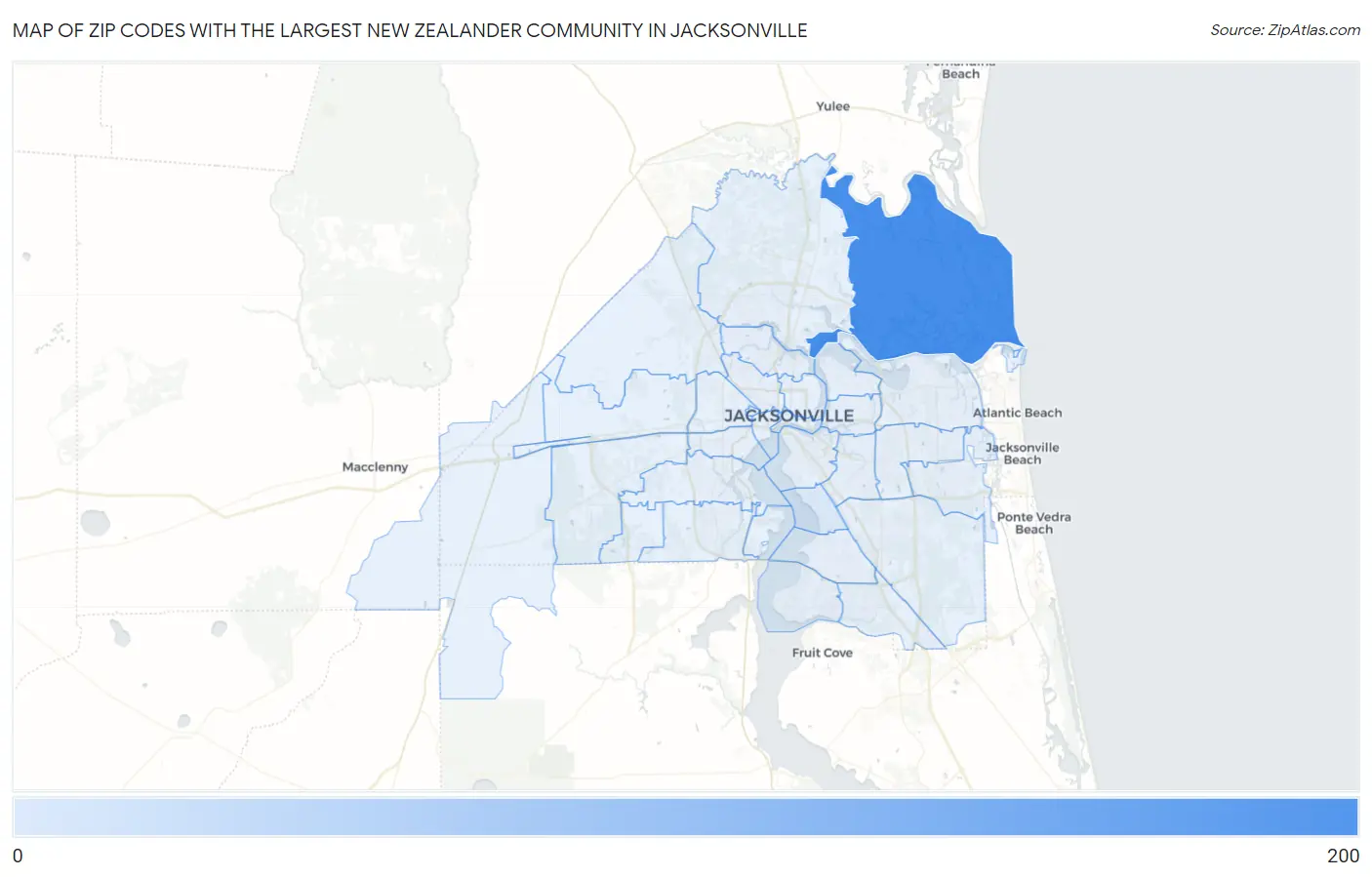 Zip Codes with the Largest New Zealander Community in Jacksonville Map