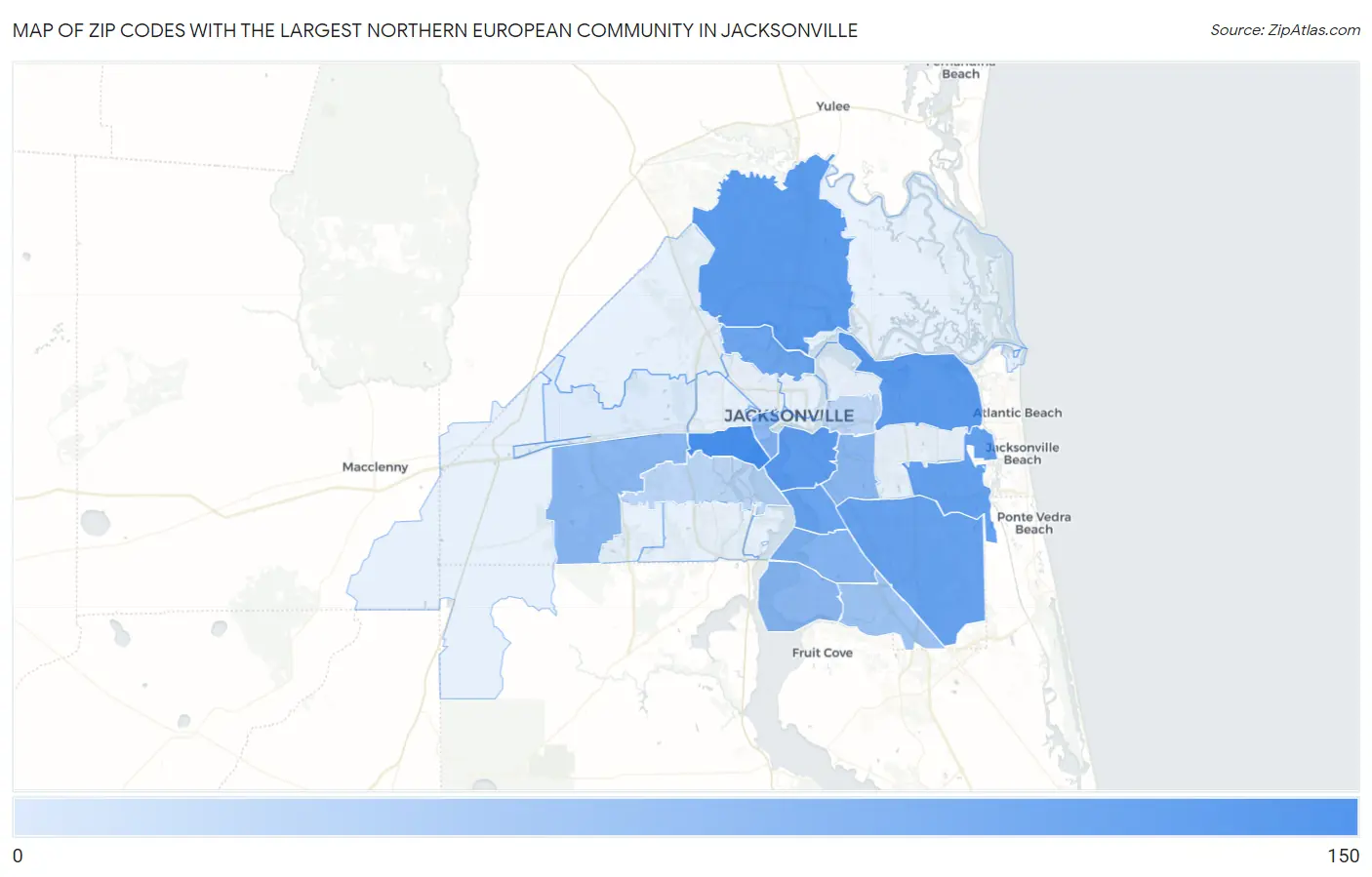 Zip Codes with the Largest Northern European Community in Jacksonville Map