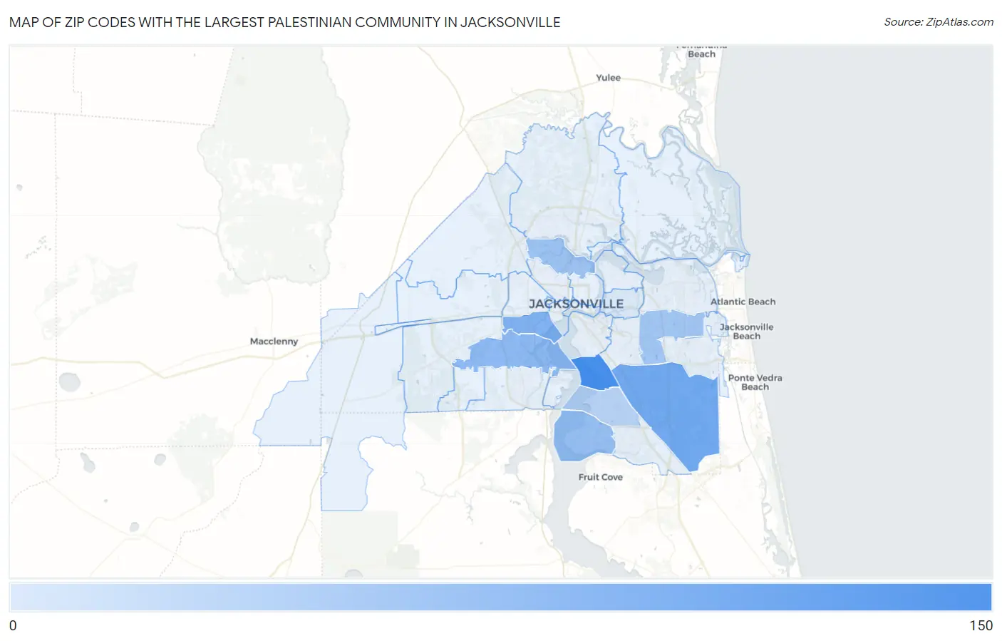 Zip Codes with the Largest Palestinian Community in Jacksonville Map