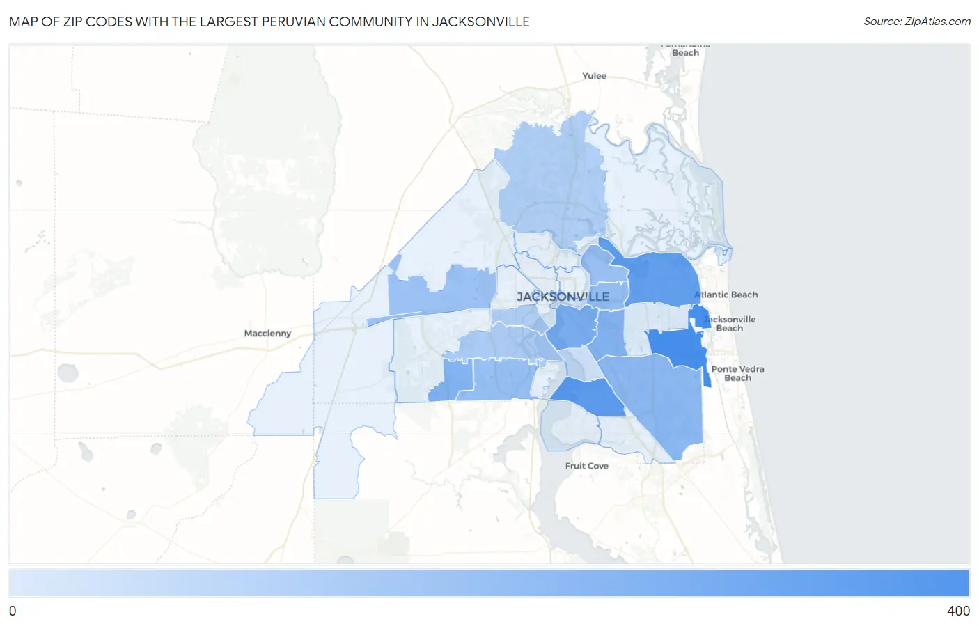 Zip Codes with the Largest Peruvian Community in Jacksonville Map