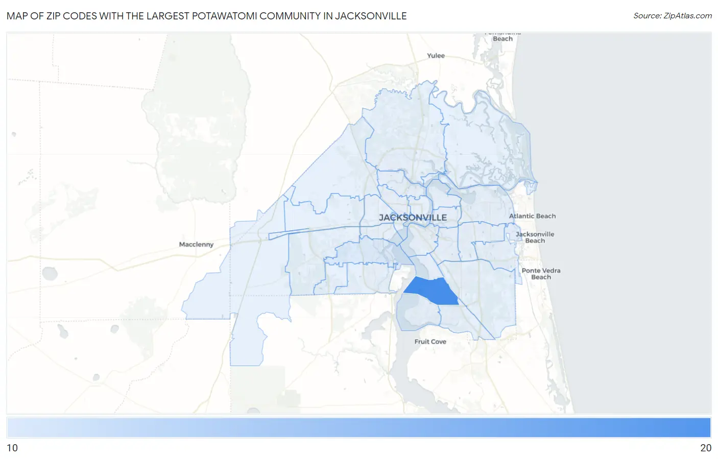 Zip Codes with the Largest Potawatomi Community in Jacksonville Map