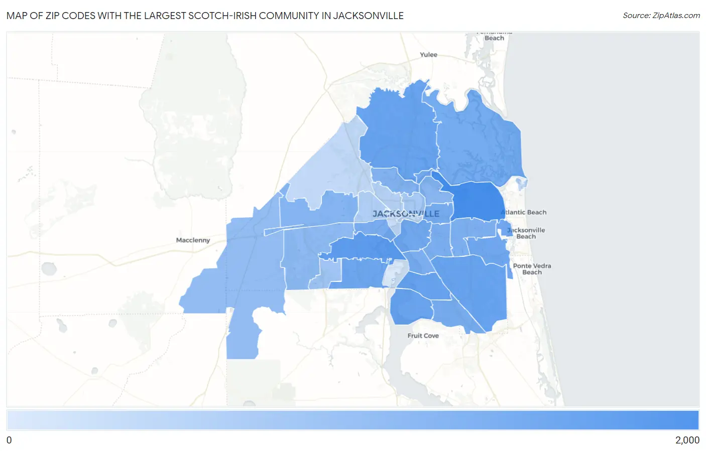 Zip Codes with the Largest Scotch-Irish Community in Jacksonville Map