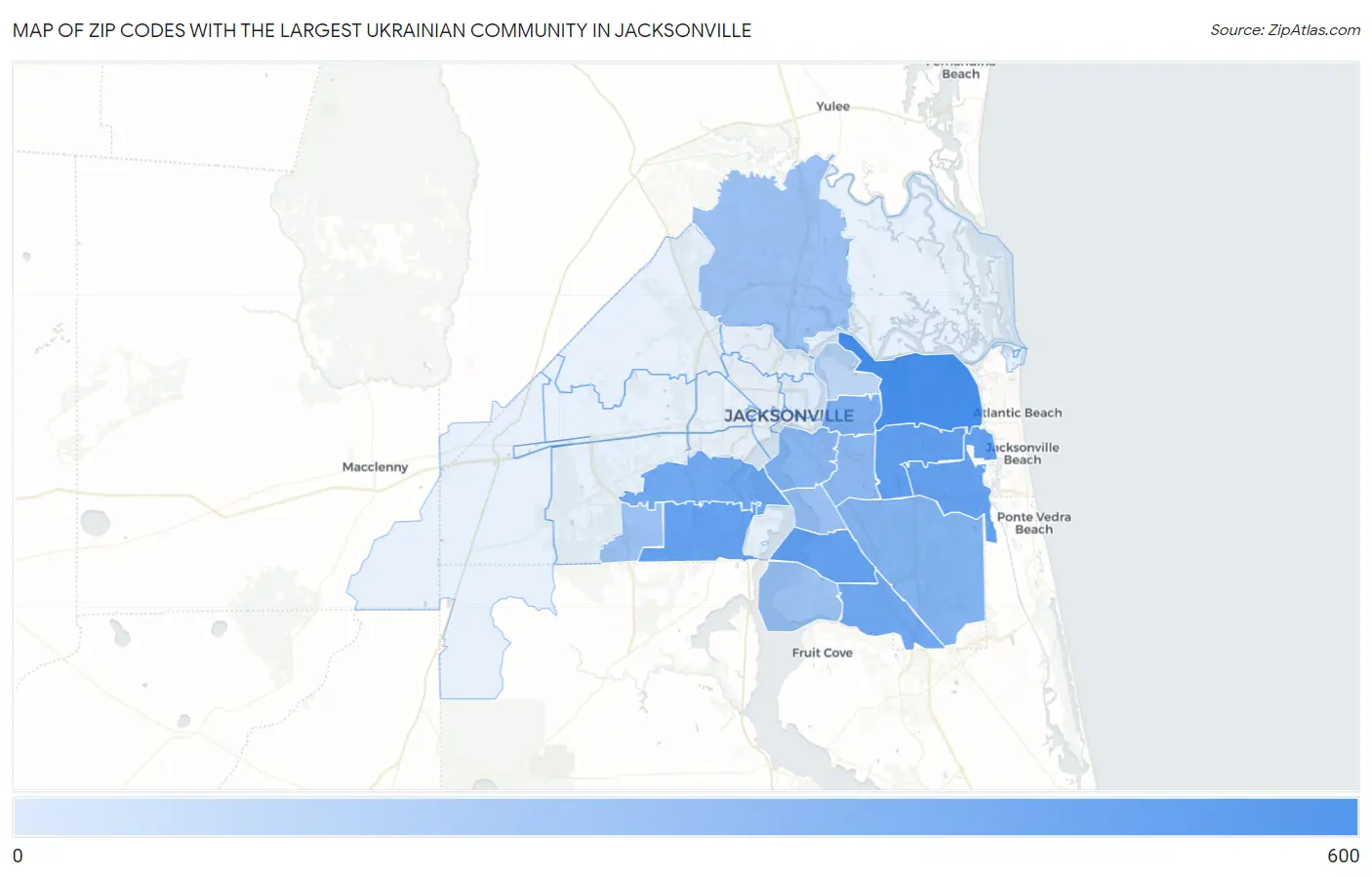 Zip Codes with the Largest Ukrainian Community in Jacksonville Map