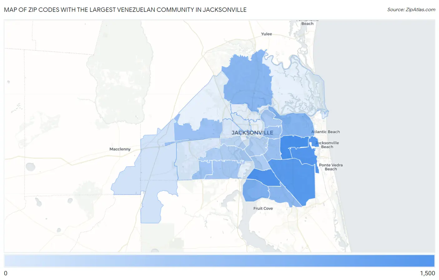 Zip Codes with the Largest Venezuelan Community in Jacksonville Map