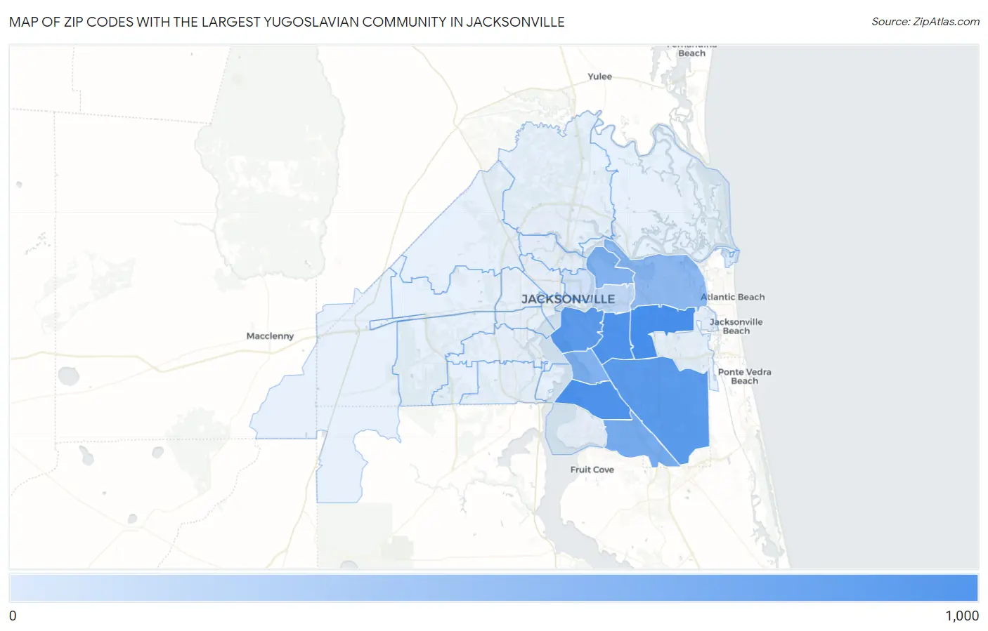 Zip Codes with the Largest Yugoslavian Community in Jacksonville Map