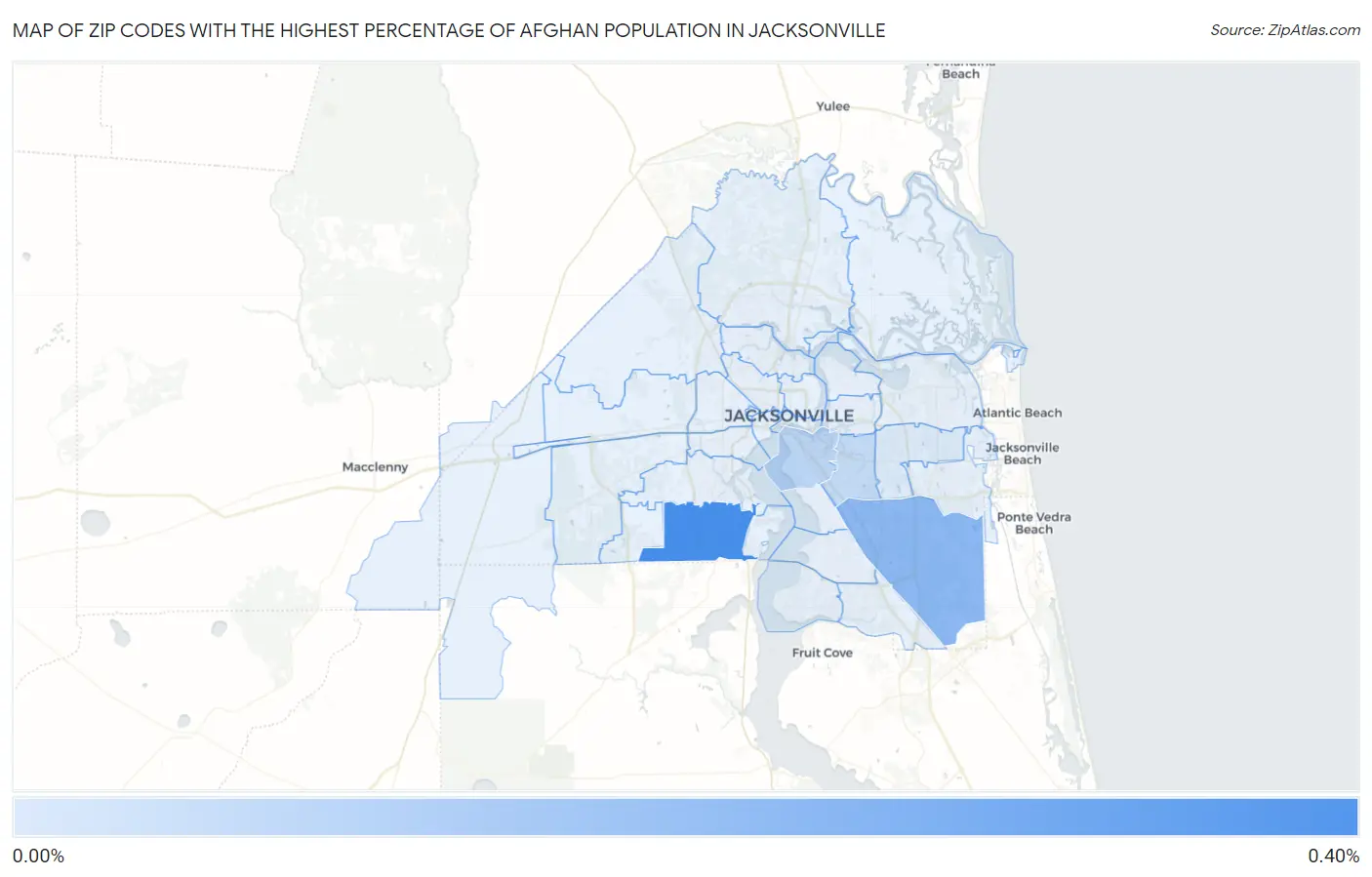 Zip Codes with the Highest Percentage of Afghan Population in Jacksonville Map