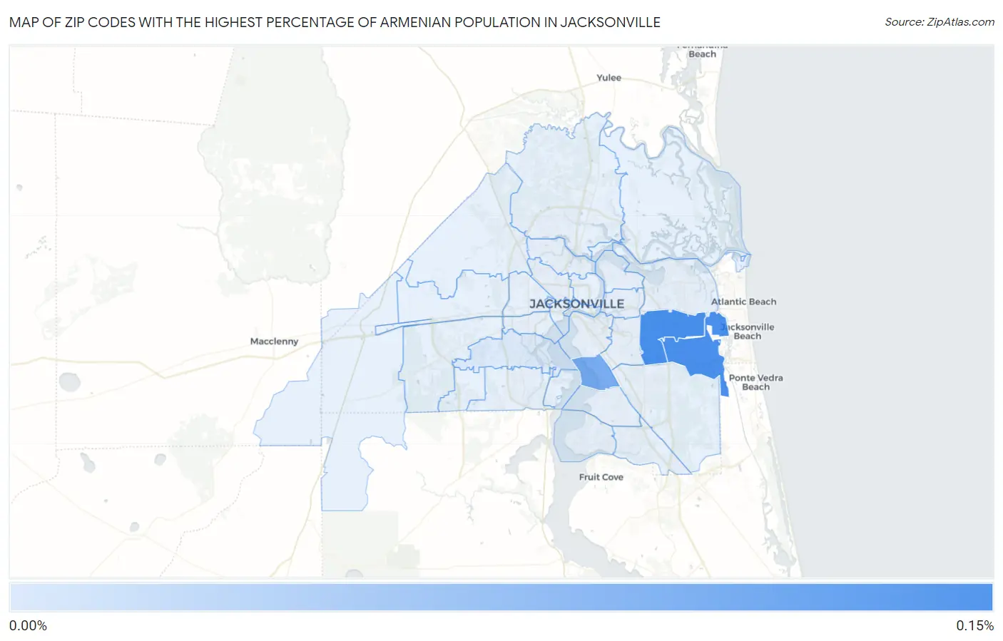 Zip Codes with the Highest Percentage of Armenian Population in Jacksonville Map