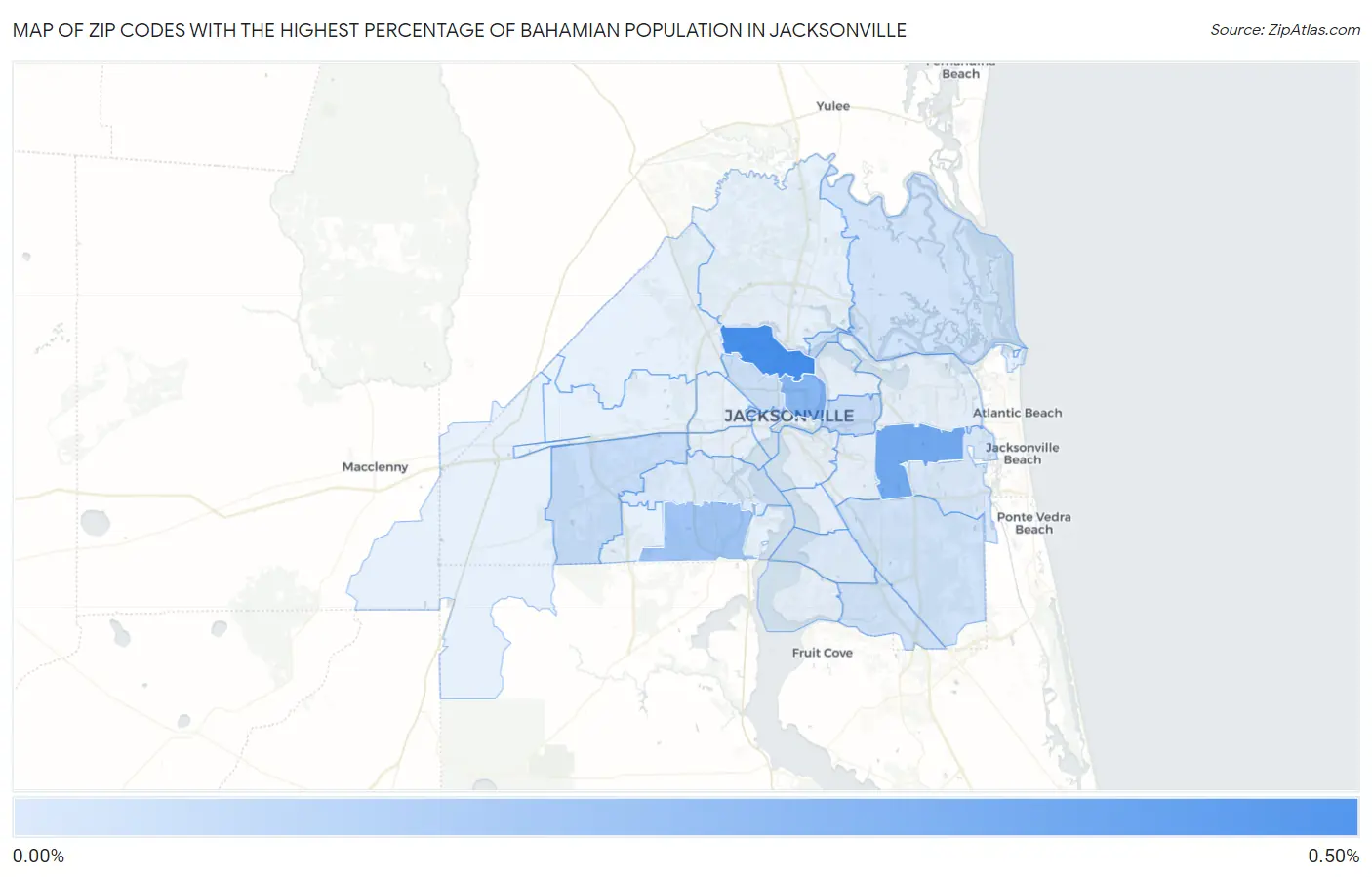 Zip Codes with the Highest Percentage of Bahamian Population in Jacksonville Map