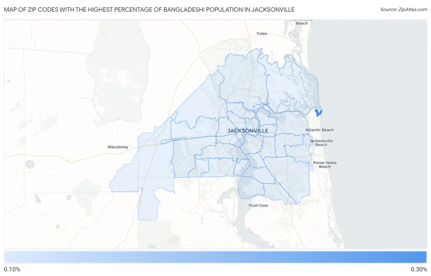 Zip Codes with the Highest Percentage of Bangladeshi Population in Jacksonville Map
