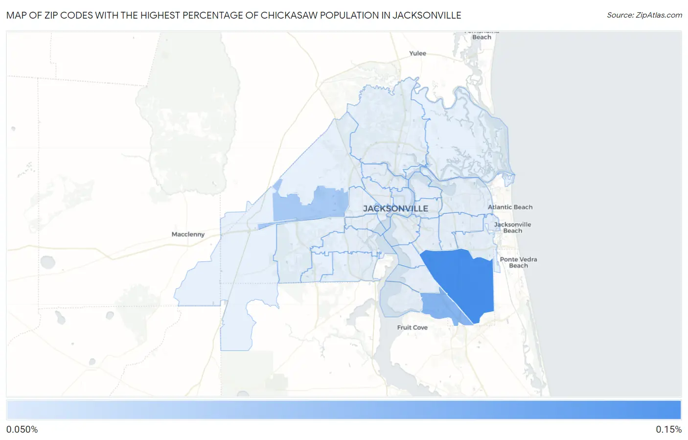 Zip Codes with the Highest Percentage of Chickasaw Population in Jacksonville Map
